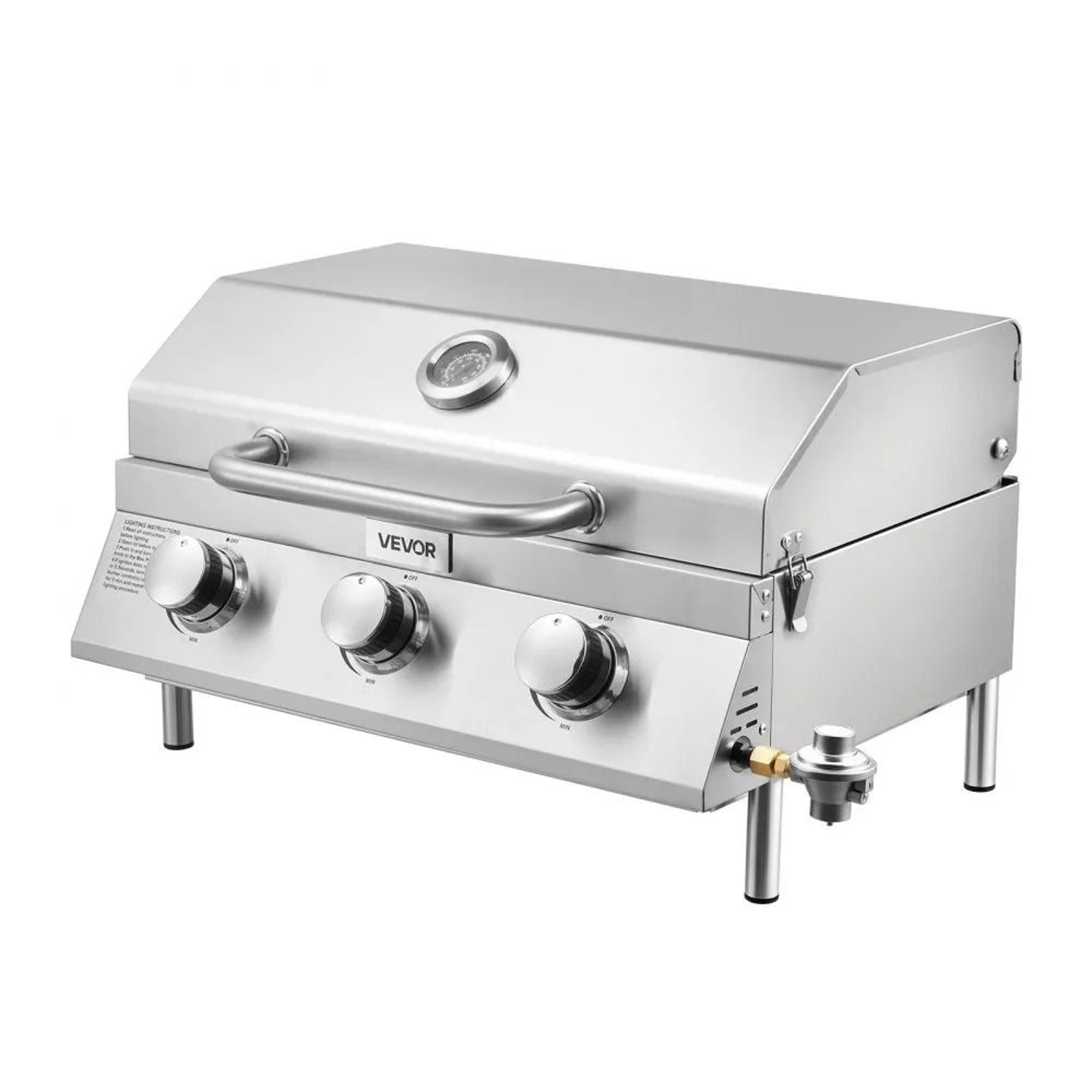 3 burner portable propane grill stainless steel tabletop gas grill 22500 btu