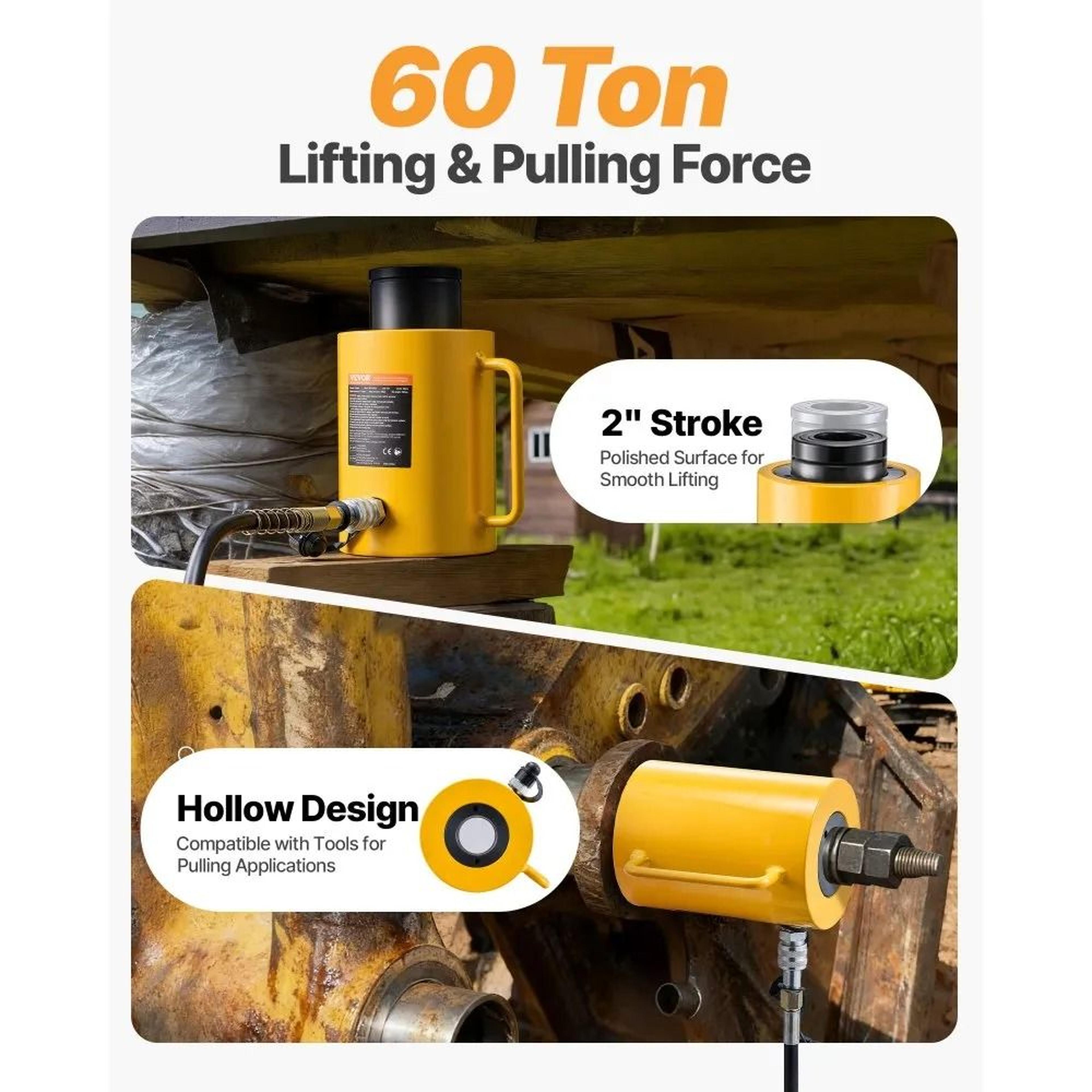 60 Ton Hollow Hydraulic Cylinder Jack With 2 Inch Stroke 2