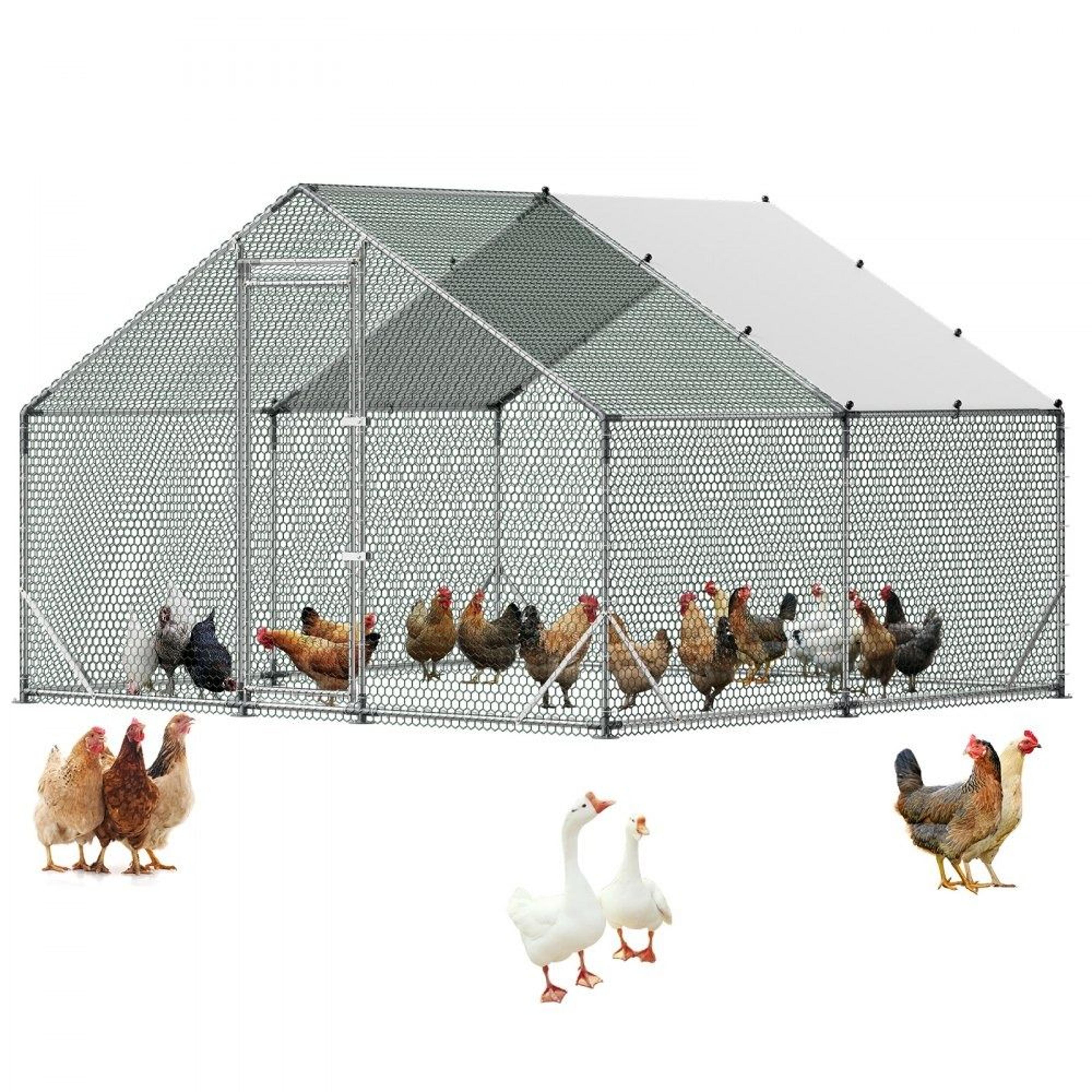 9.8 ft large metal chicken coop walk in chicken run with waterproof cover
