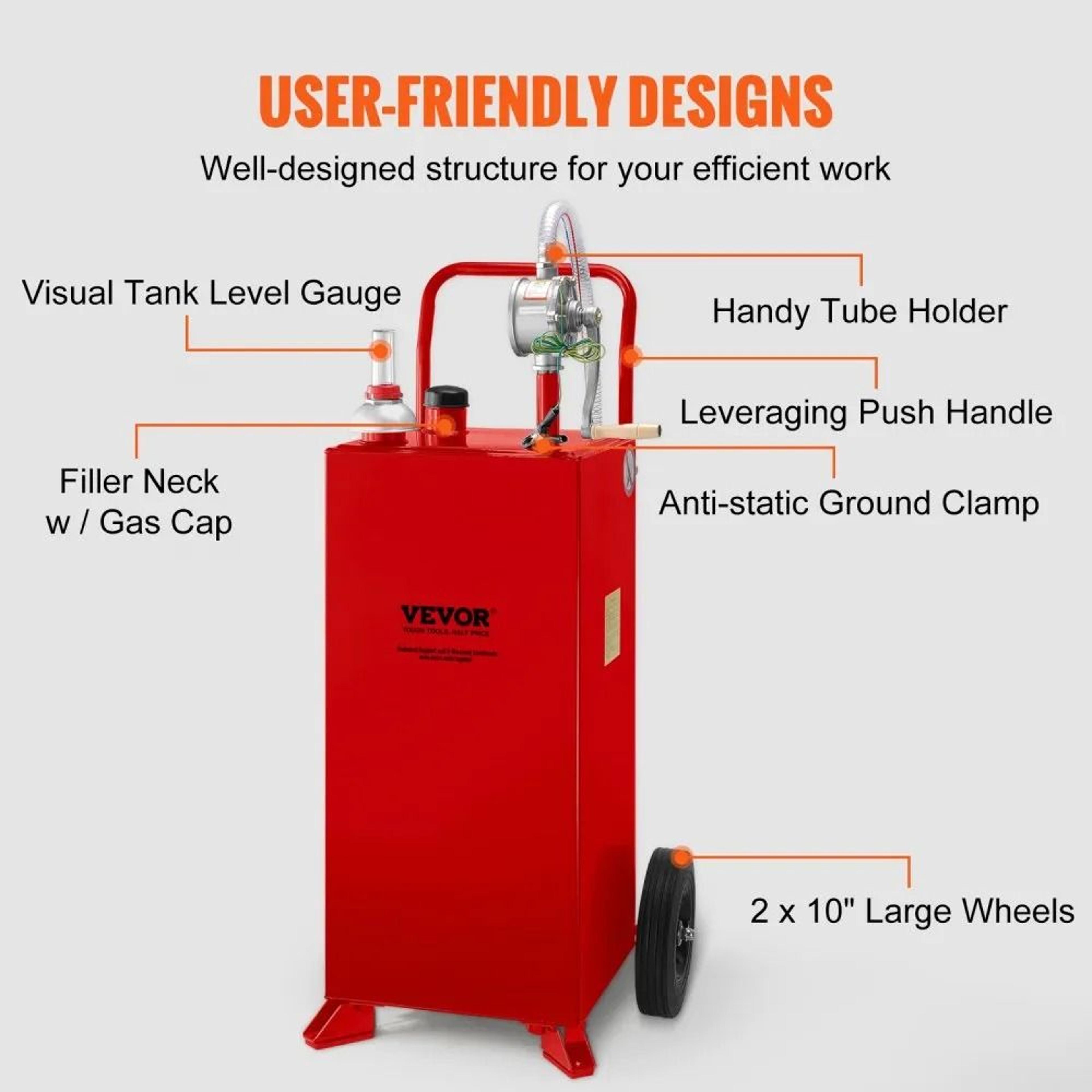 30 Gallon Portable Fuel Caddy With Manual Pump For Gas Diesel Storage 4