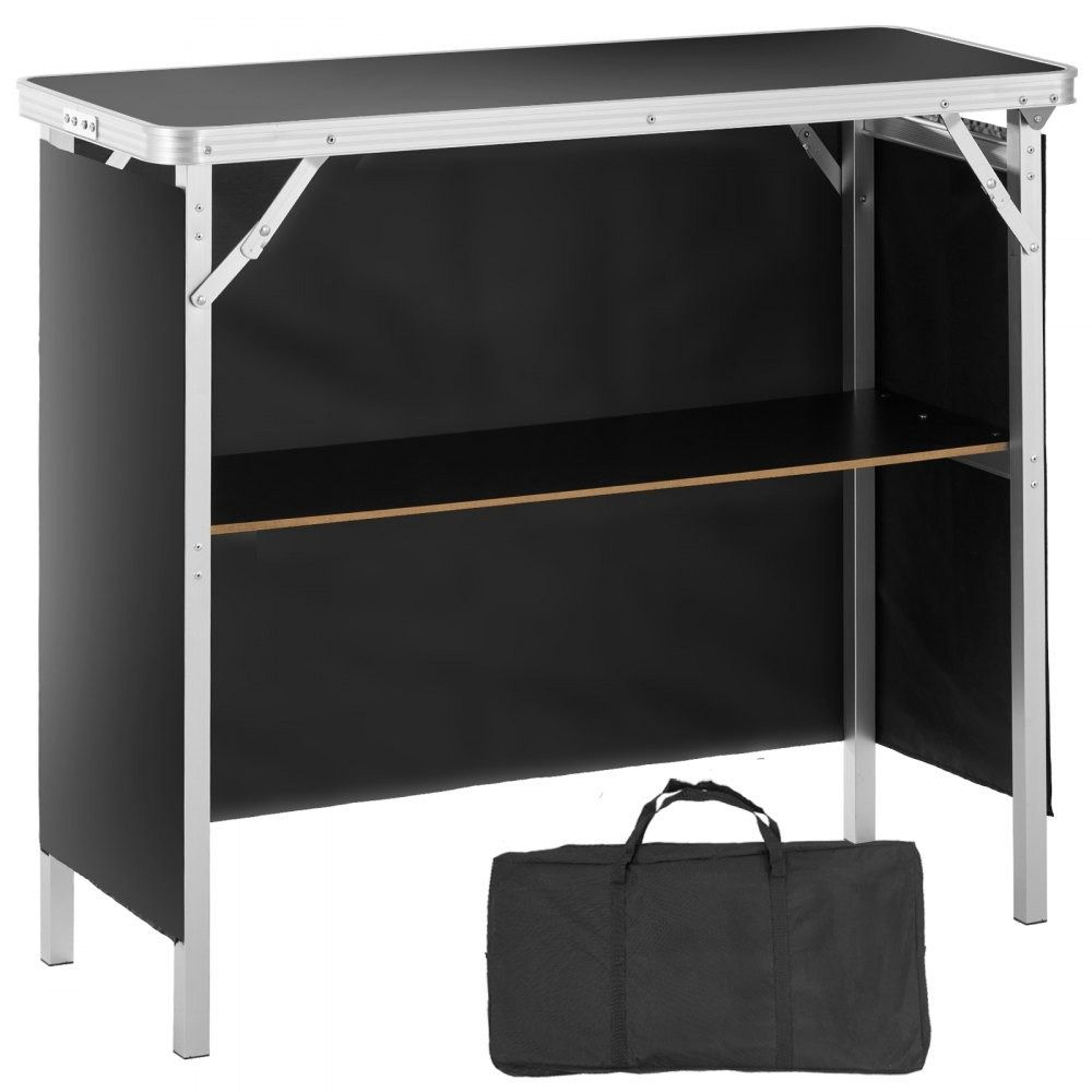 portable folding tradeshow podium table with storage shelf and carrying bag