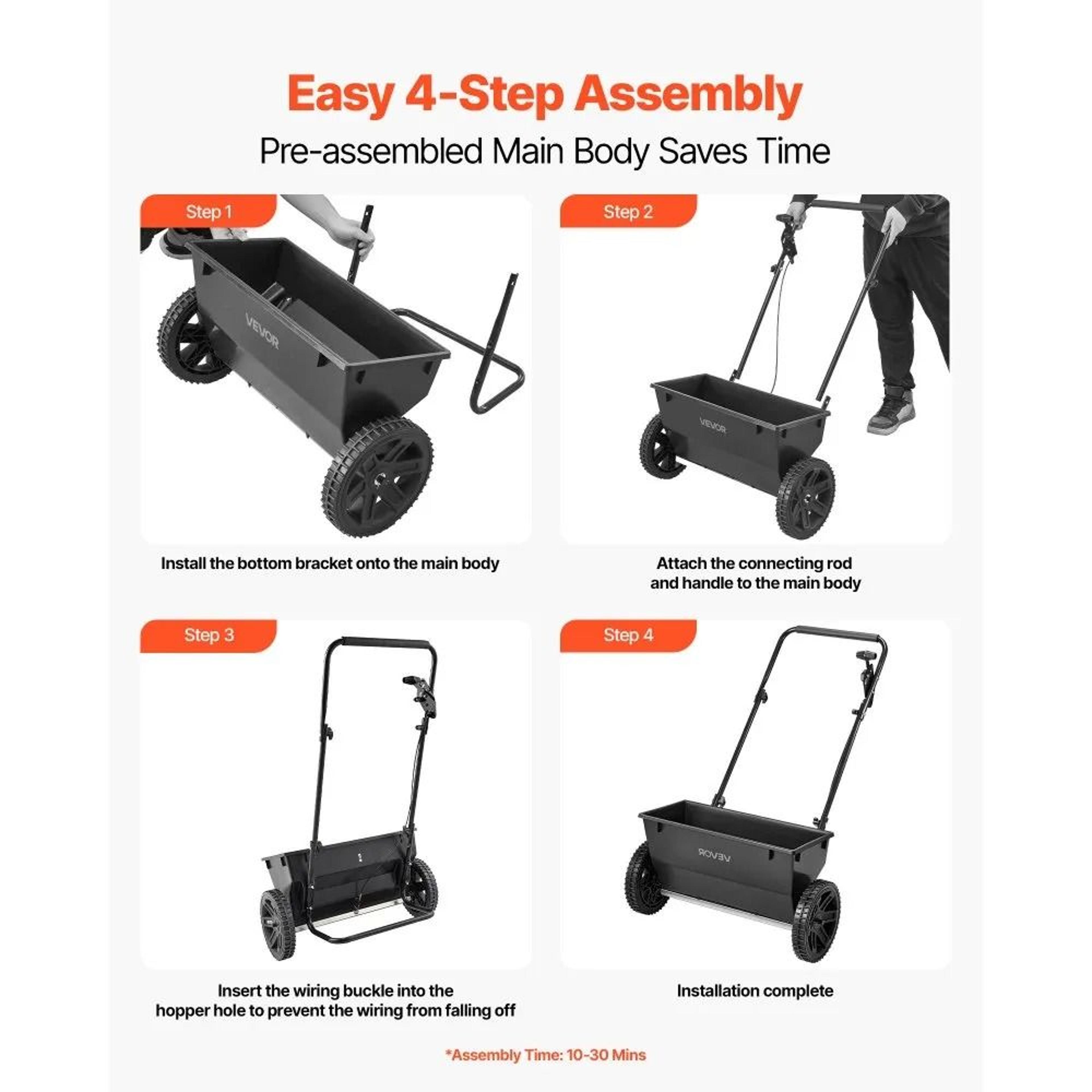 Walk Behind Push Spreader 50LB Lawn Fertilizer Seed Spreader 7
