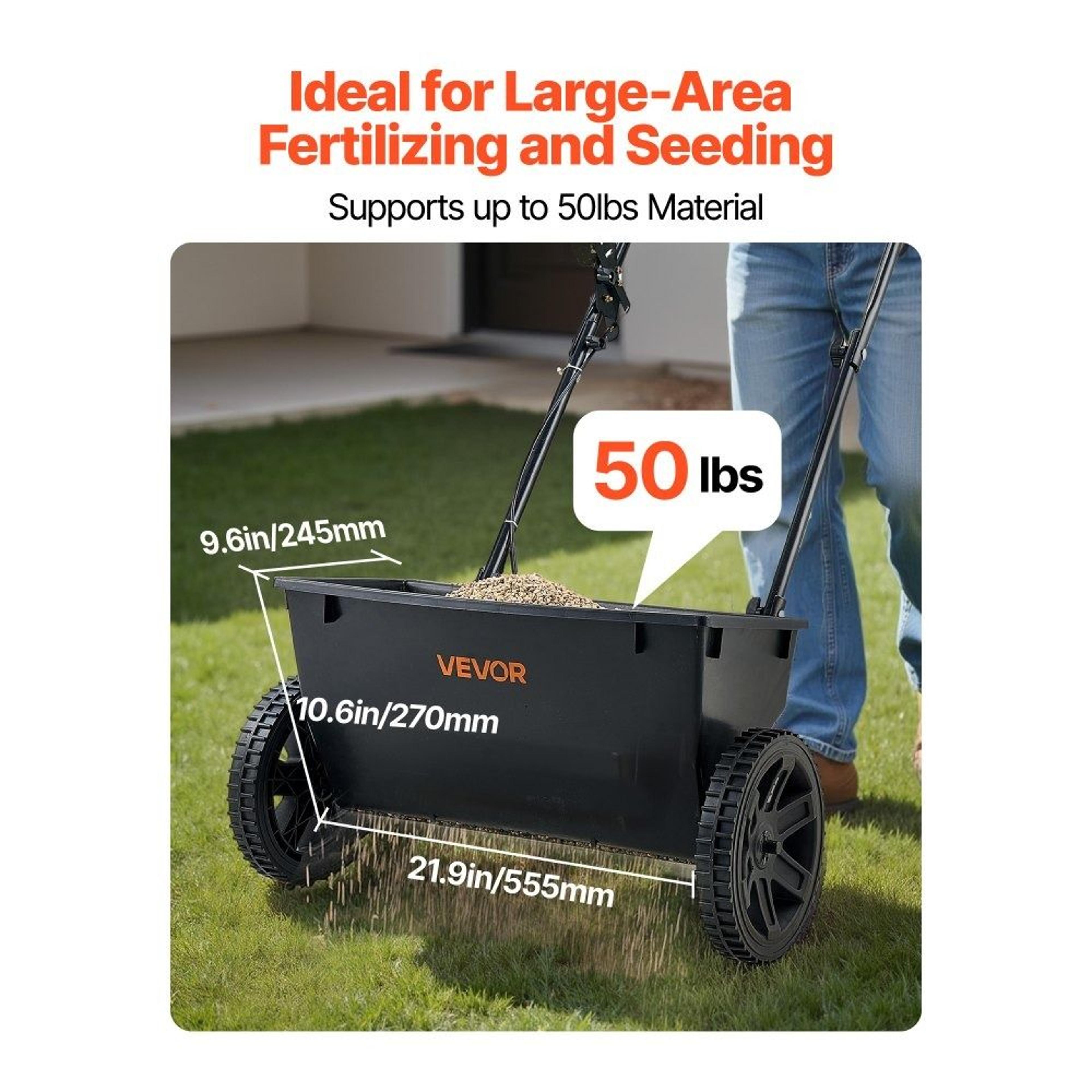 Walk Behind Push Spreader 50LB Lawn Fertilizer Seed Spreader 1