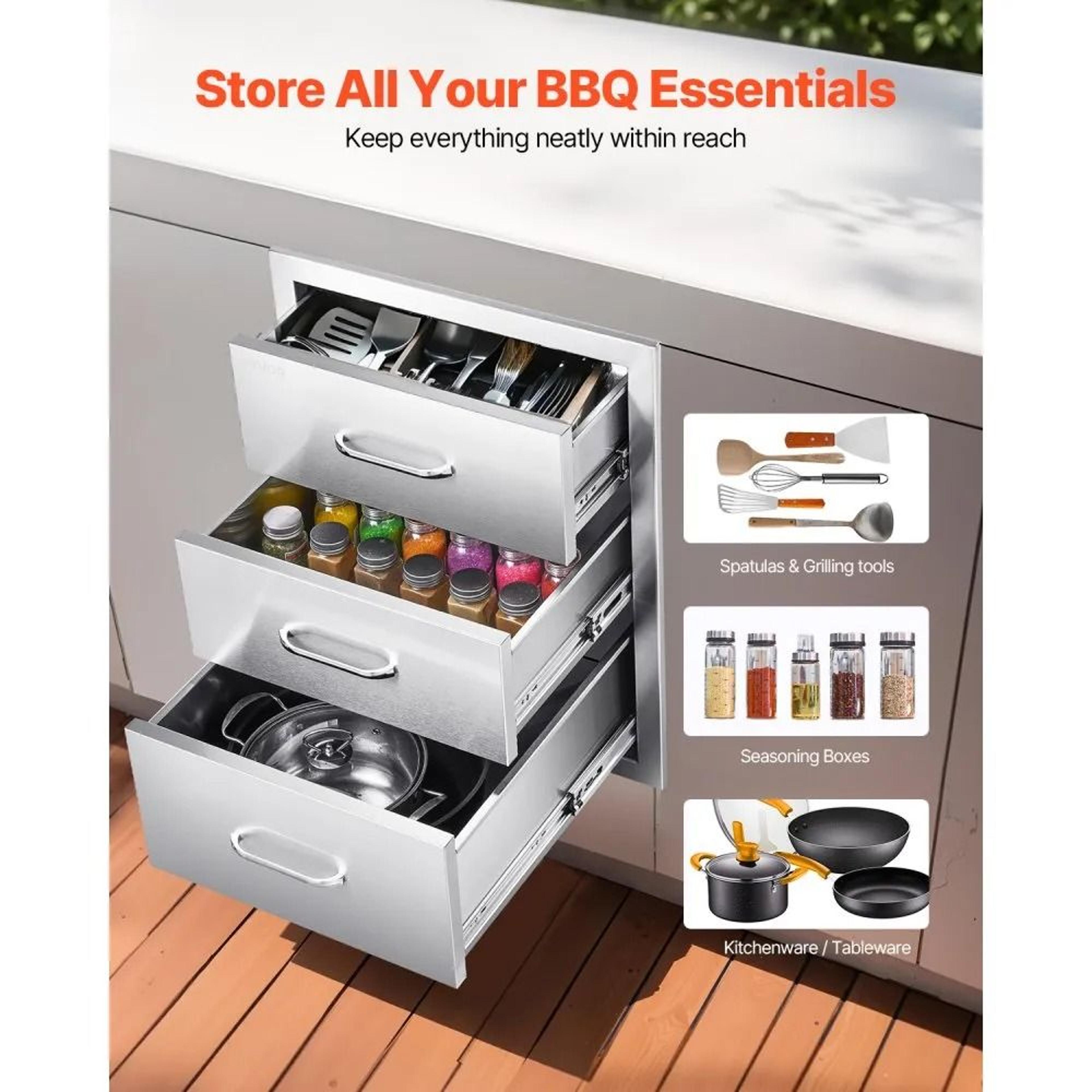 Outdoor Kitchen Drawer Stainless Steel BBQ Island Storage Cabinet 1