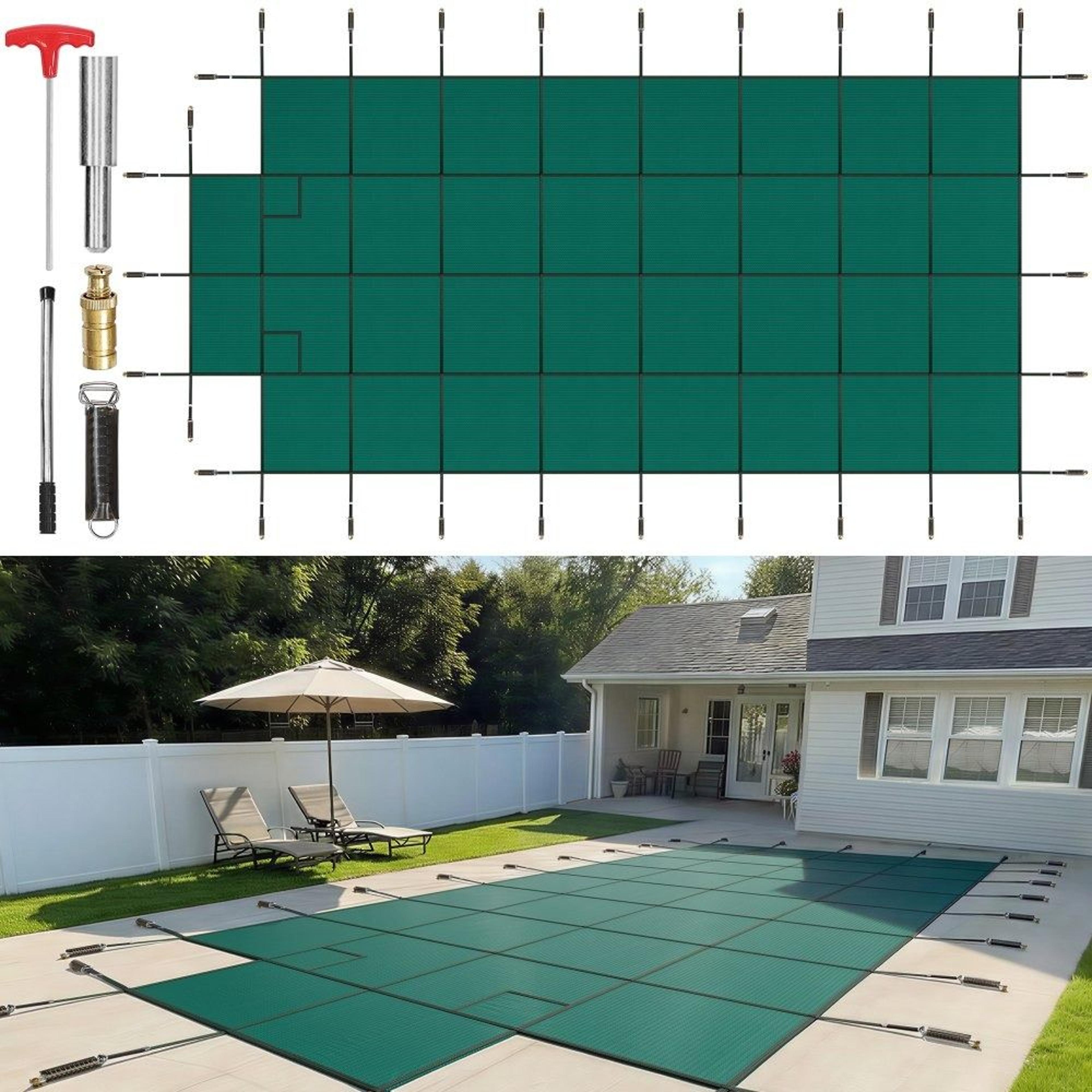 20x40ft pool safety cover with center step heavy duty winter protection
