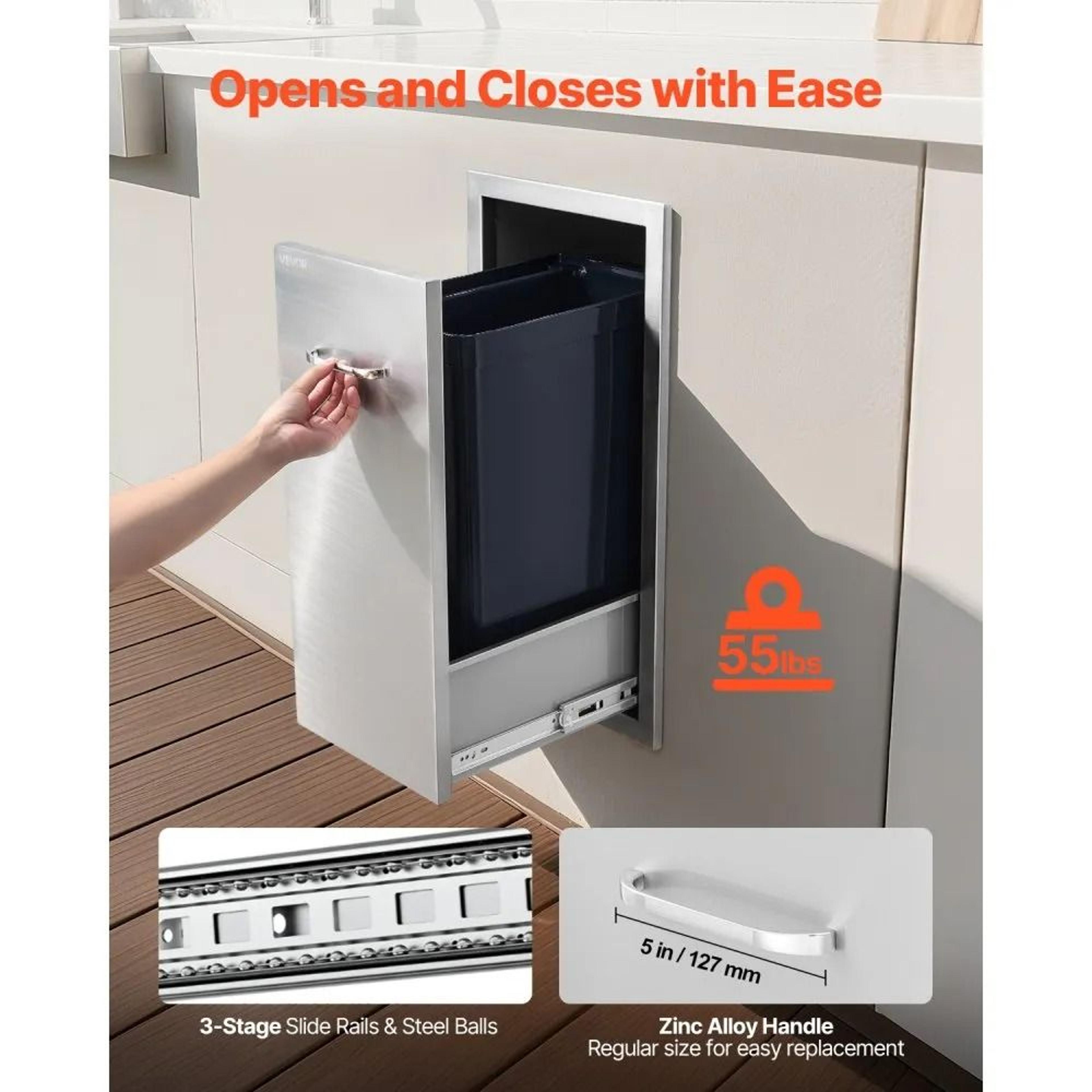 Outdoor Kitchen Trash Drawer Stainless Steel Storage Cabinet For BBQ Islands 4