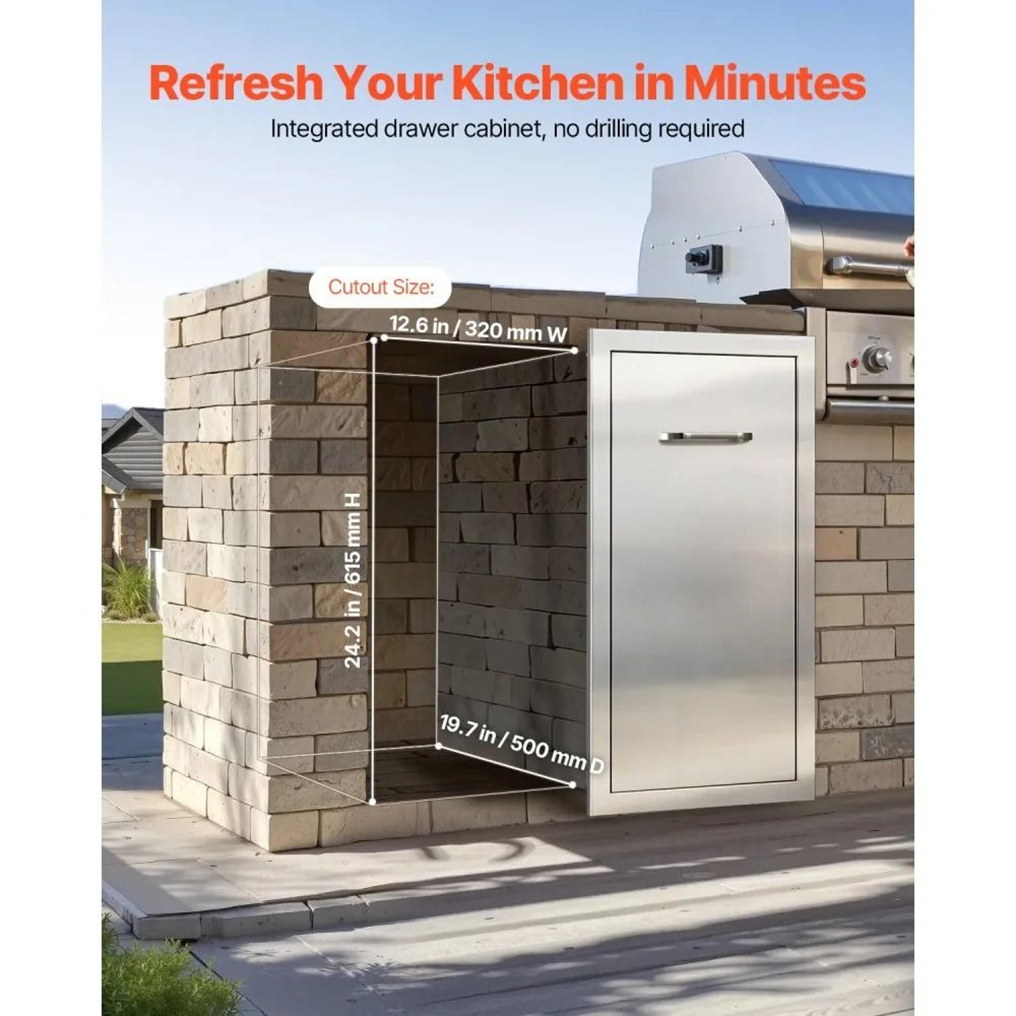 Outdoor Kitchen Trash Drawer Stainless Steel Storage Cabinet For BBQ Islands 3