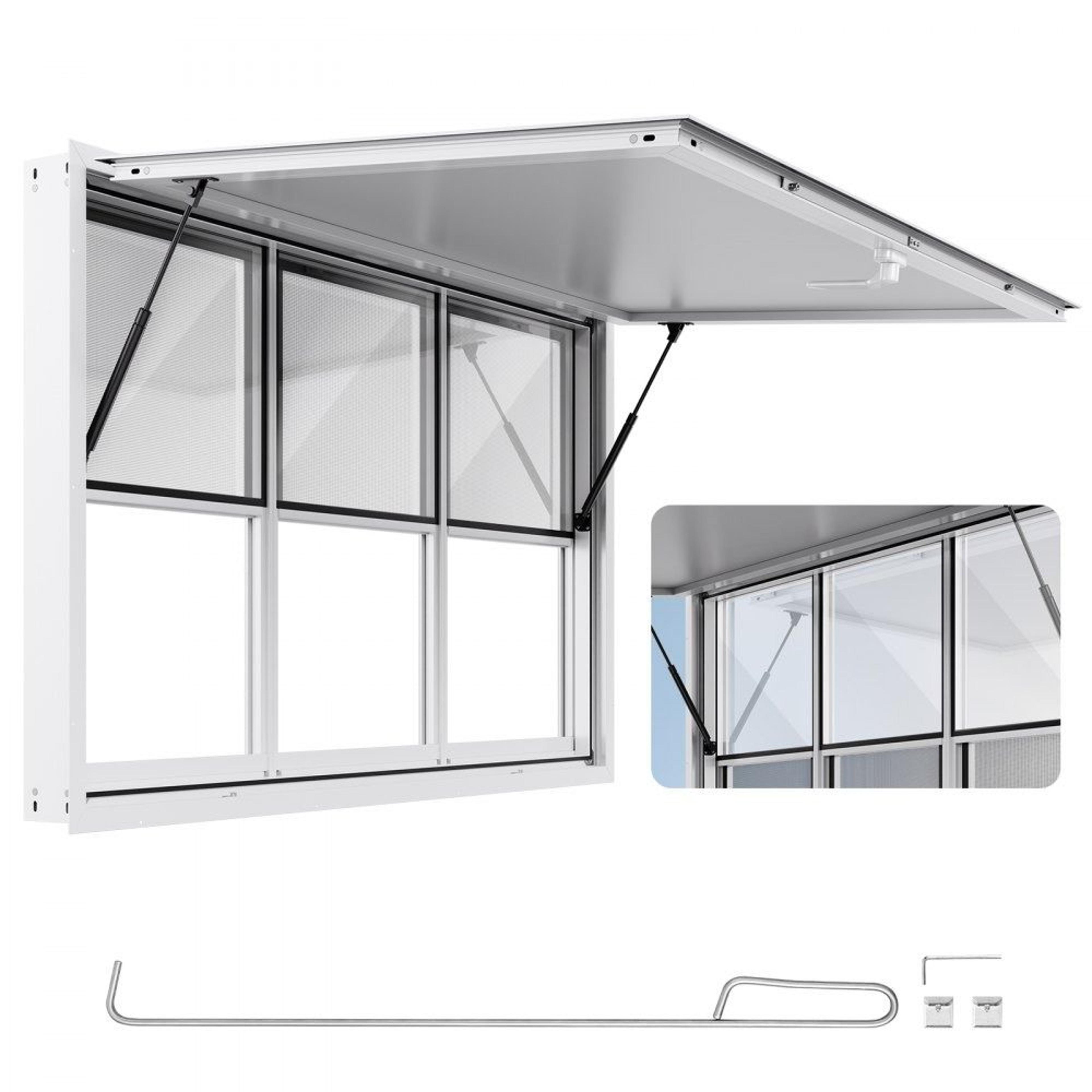 60x36 inch aluminum concession window with sliding service awning for food trucks