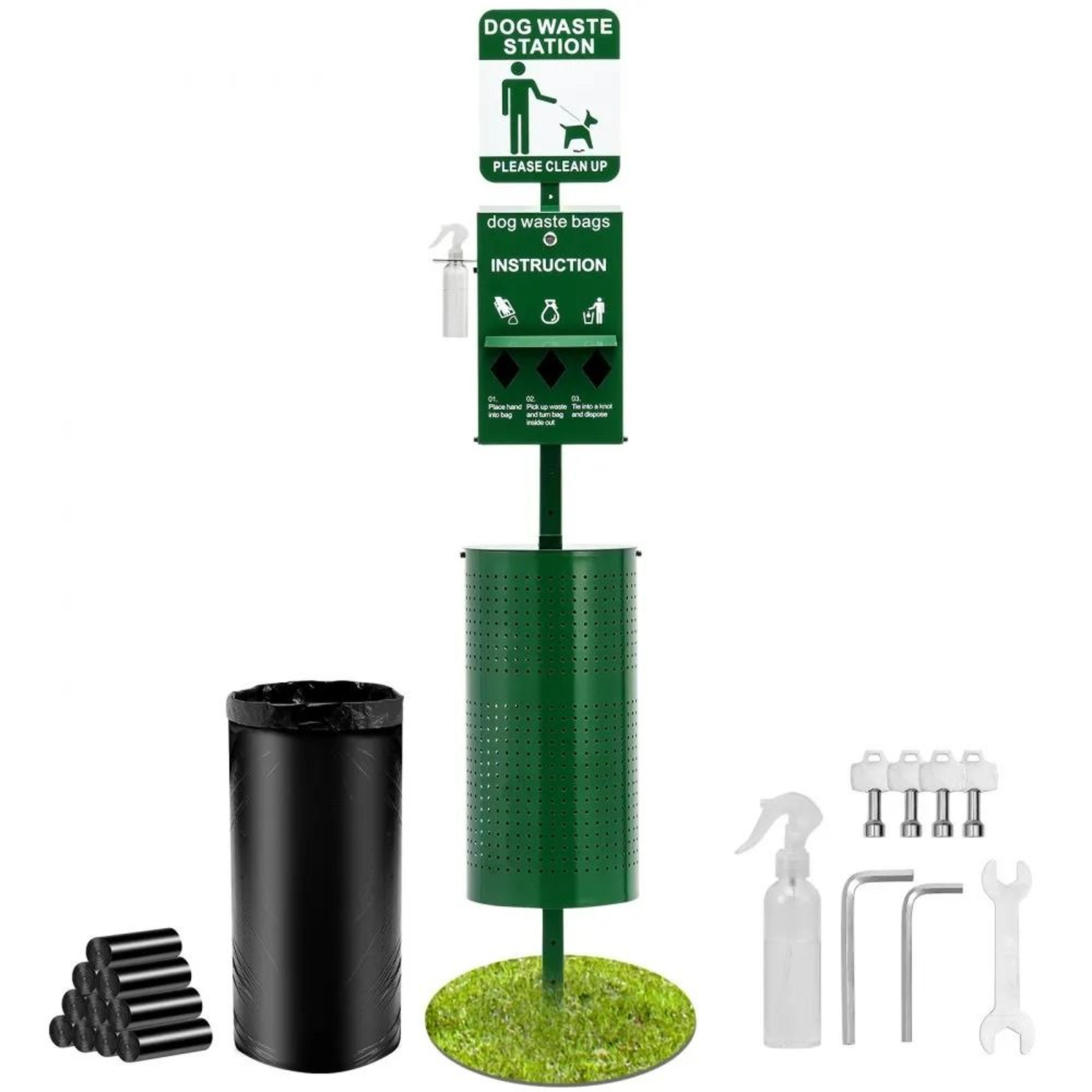 commercial dog waste station with poop bag dispenser and 11.5 gallon outdoor pet waste bin