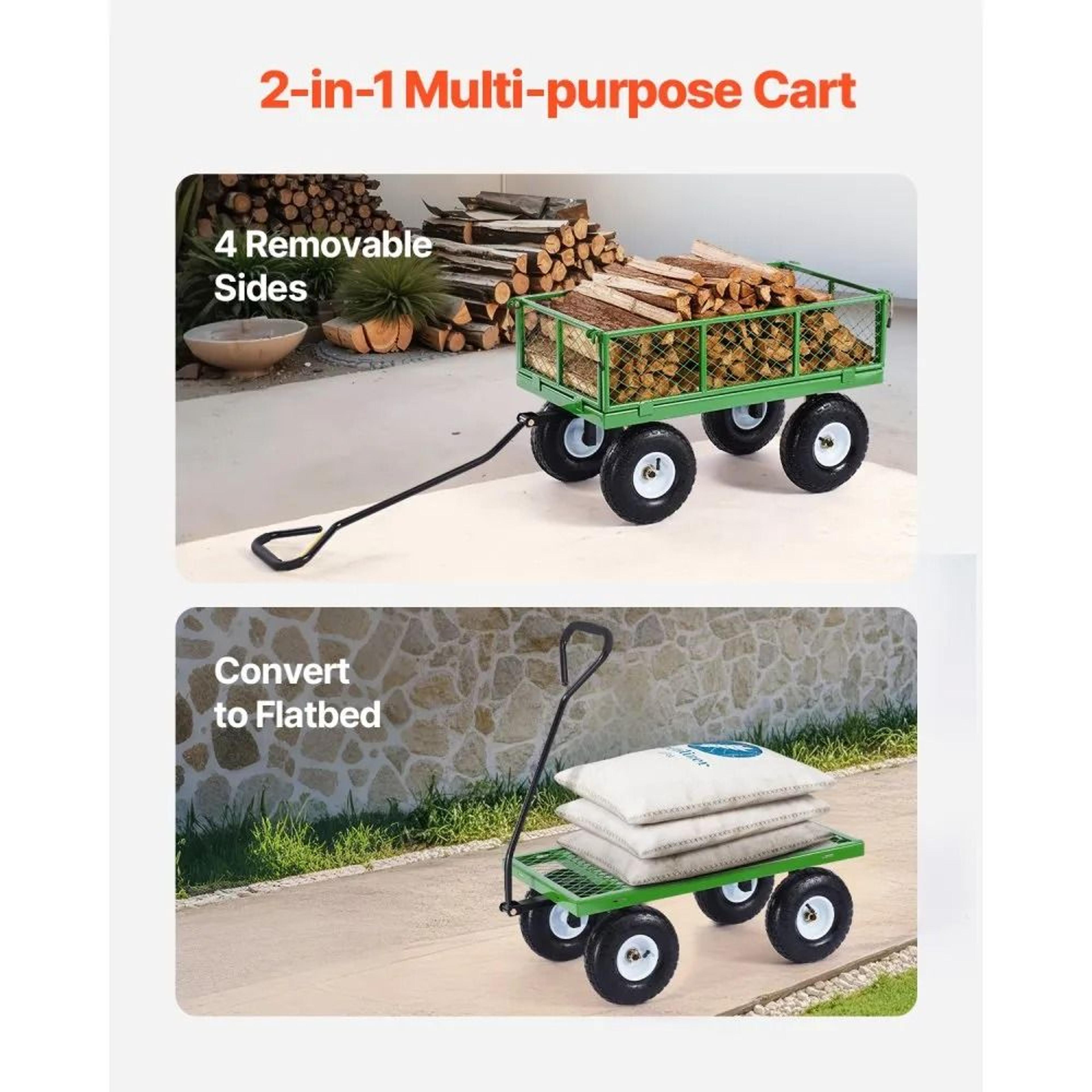 680lb Heavy Duty Steel Garden Cart Wagon With Removable Sides And 10 Inch Tires 2