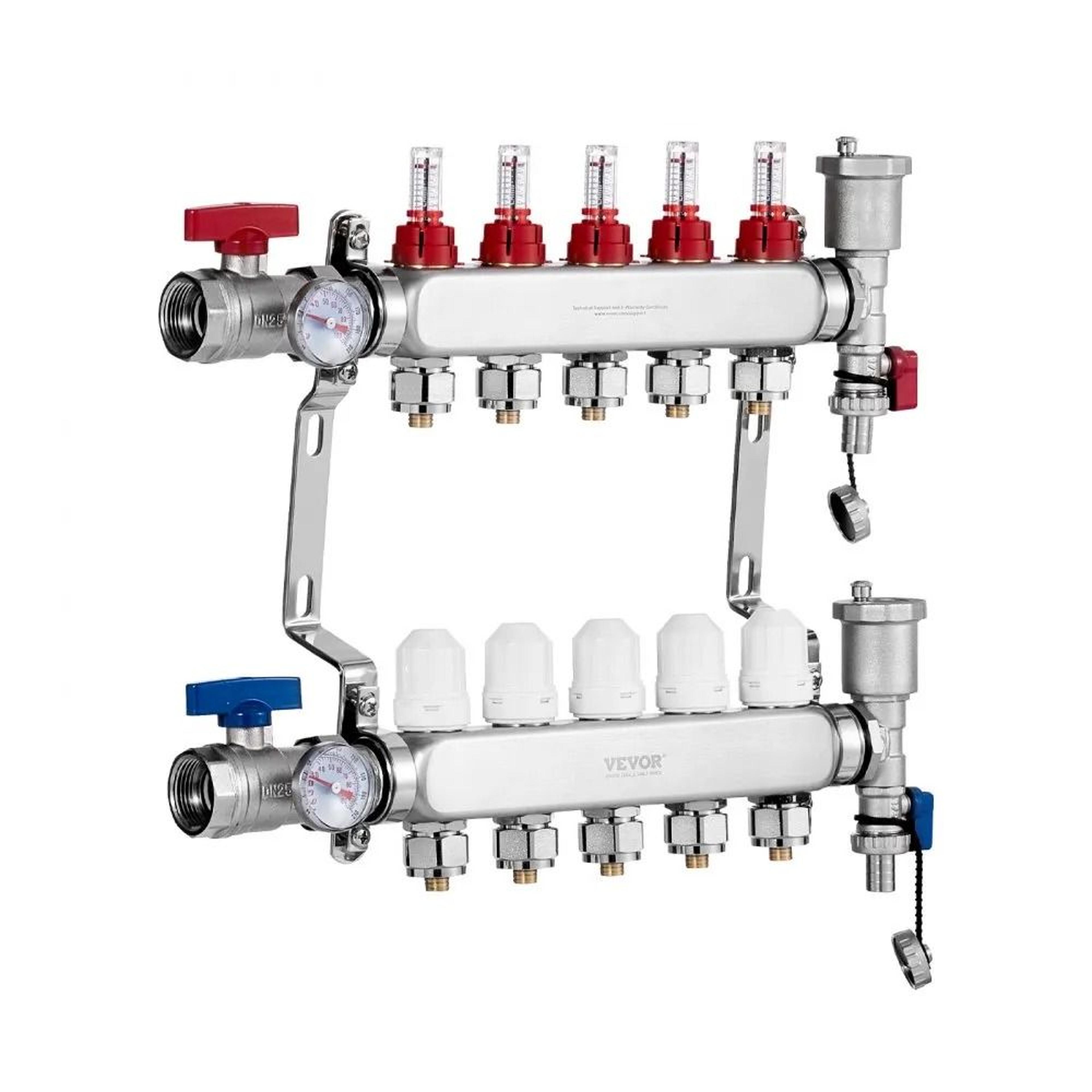 5 branch radiant heat manifold stainless steel pex floor heating kit