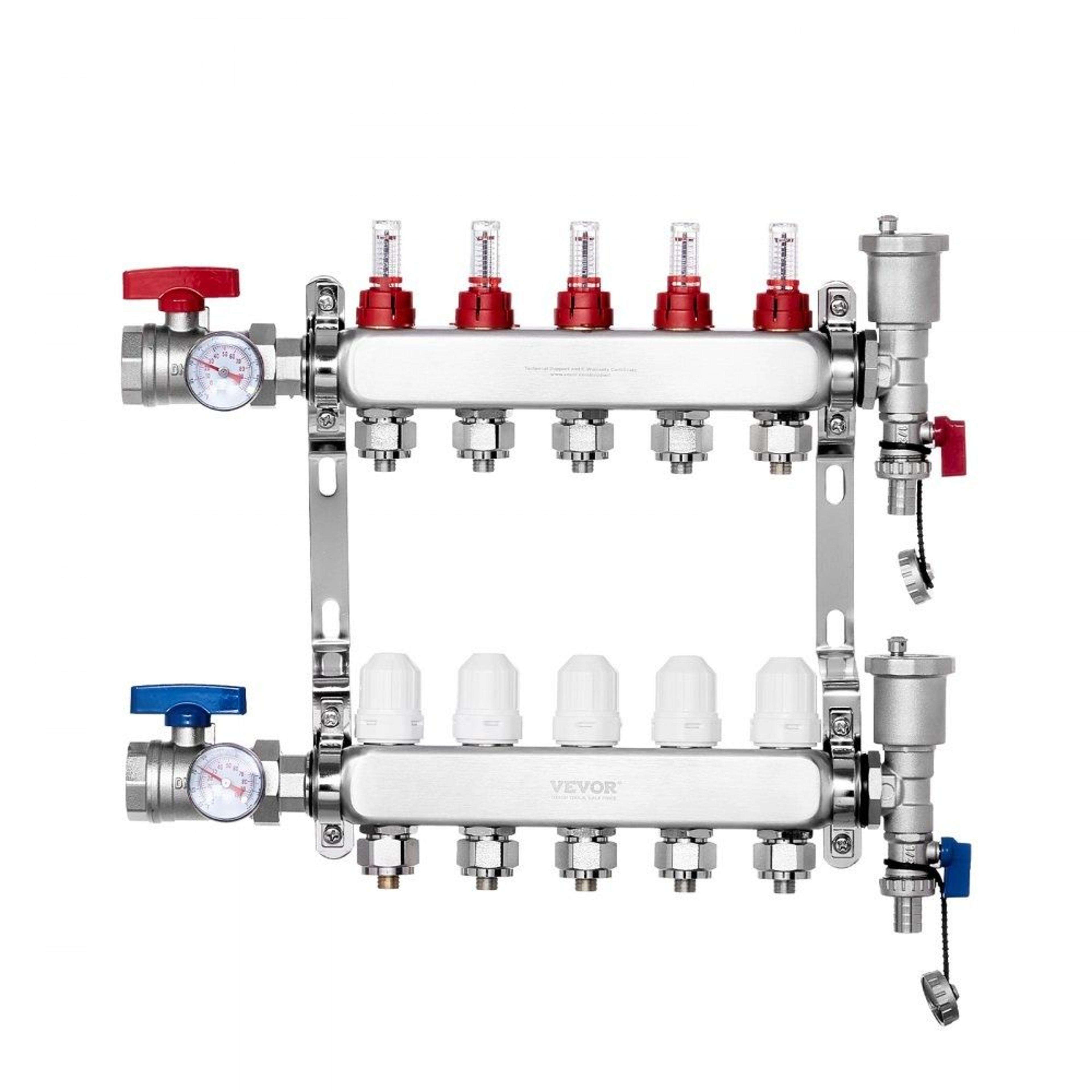 5 Branch Radiant Heat Manifold Stainless Steel PEX Floor Heating Kit 7