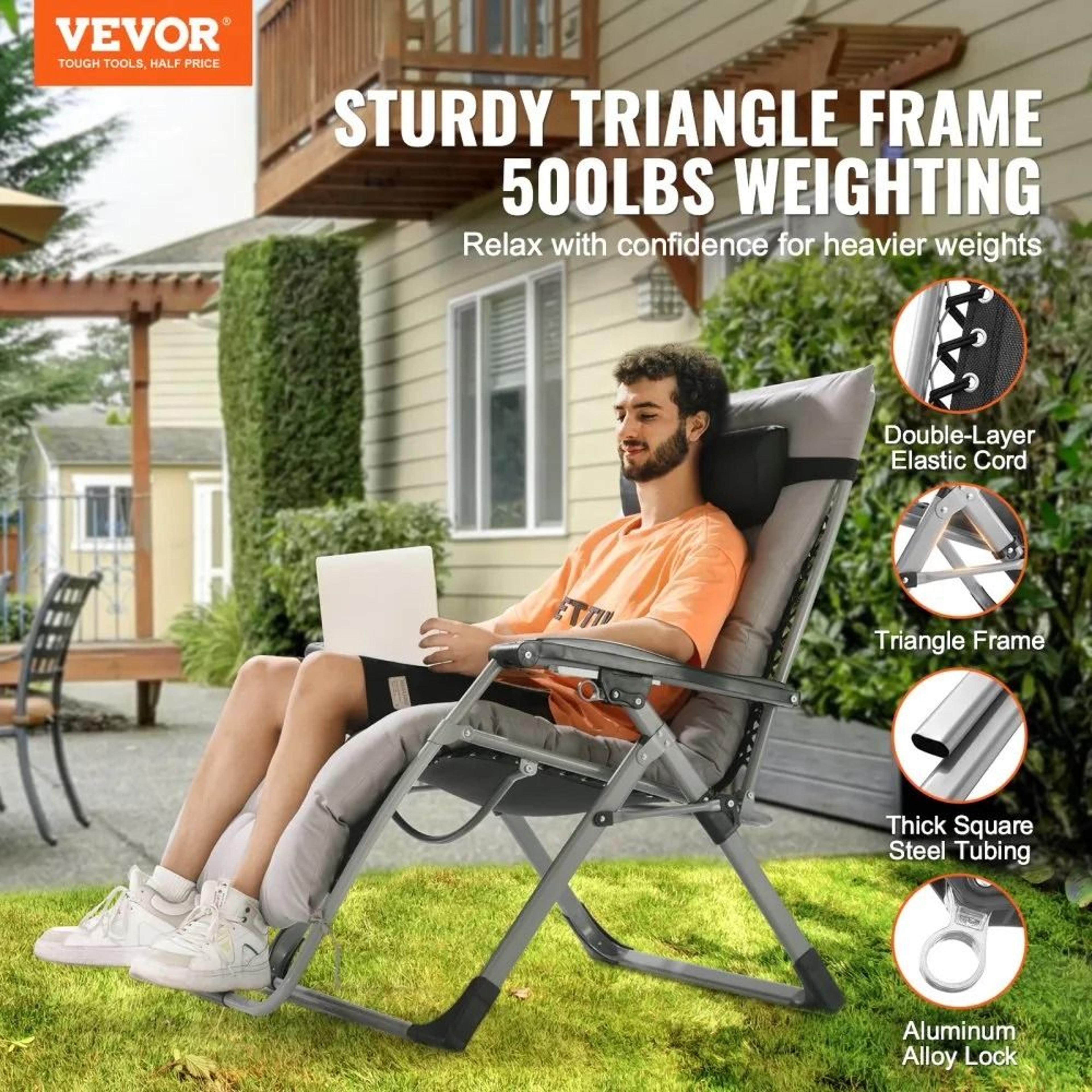 Zero Gravity Chair 500lbs Heavy Duty Recliner With Cushion And Cup Holder 2