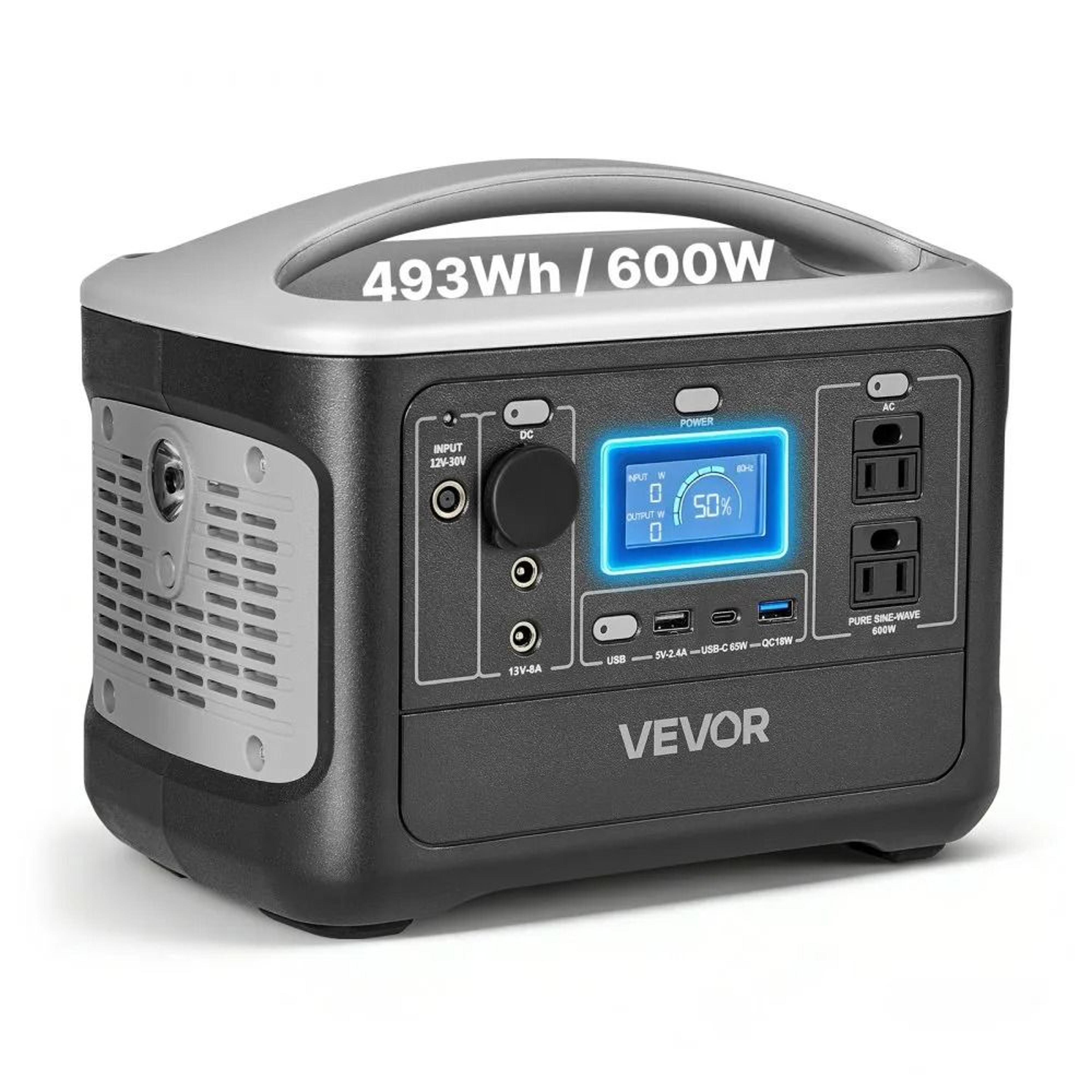 portable power station 600w 493wh lifepo4 battery backup solar generator