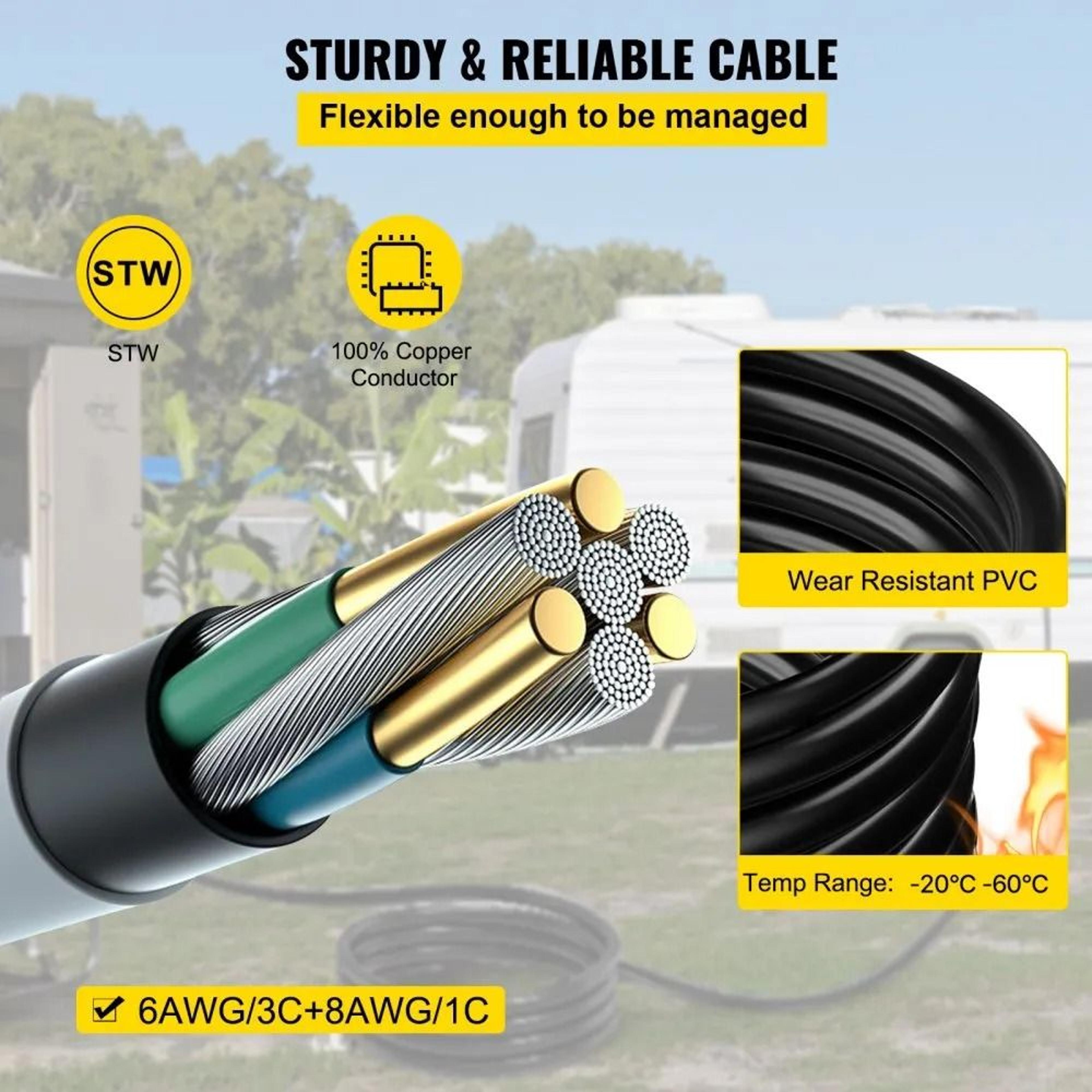 50FT 50 Amp Generator Power Cord With Locking Connector Heavy Duty Outdoor Extension Cable 5
