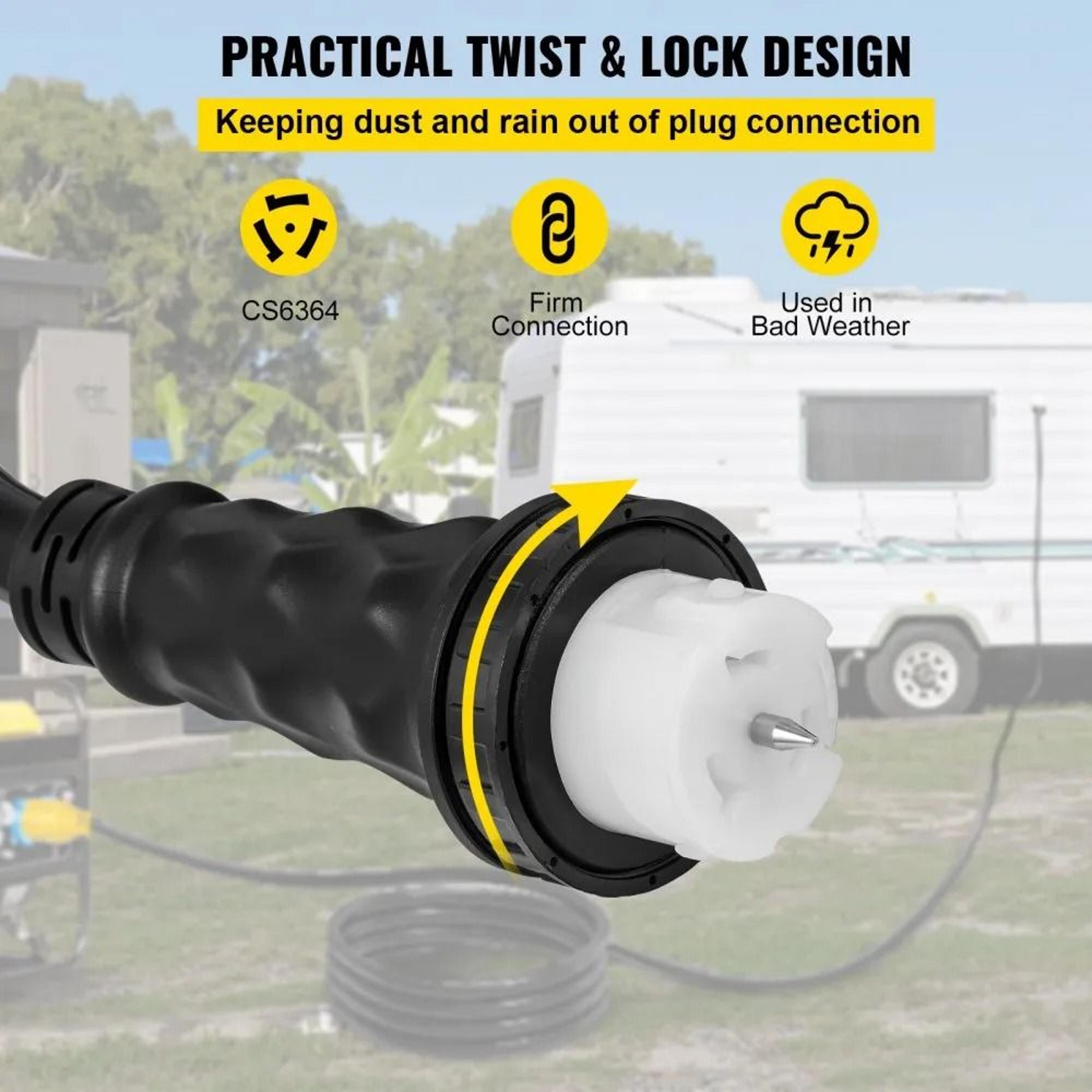 50FT 50 Amp Generator Power Cord With Locking Connector Heavy Duty Outdoor Extension Cable 3