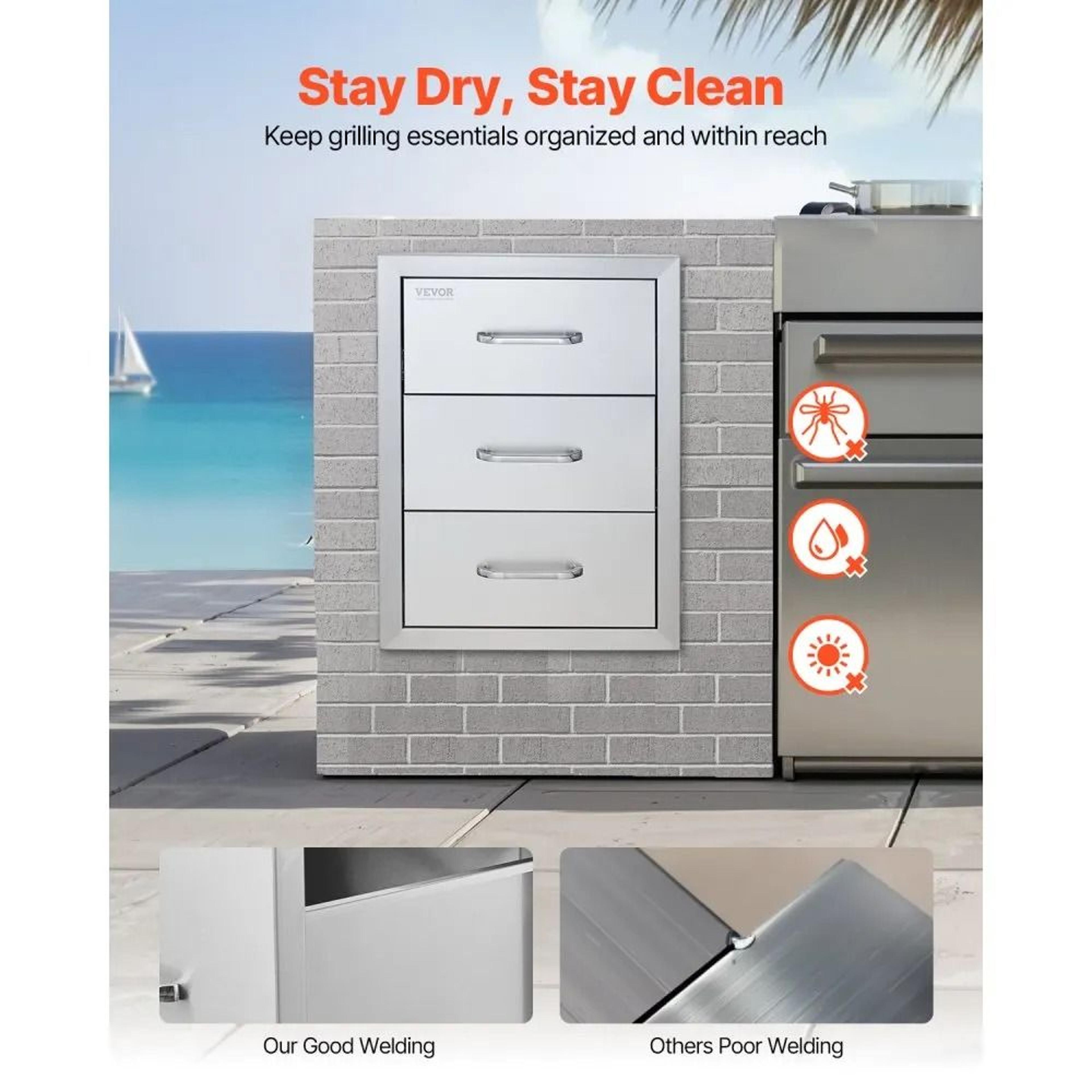 Outdoor Kitchen Drawers 16 Inch Stainless Steel BBQ Island Storage Drawer 5