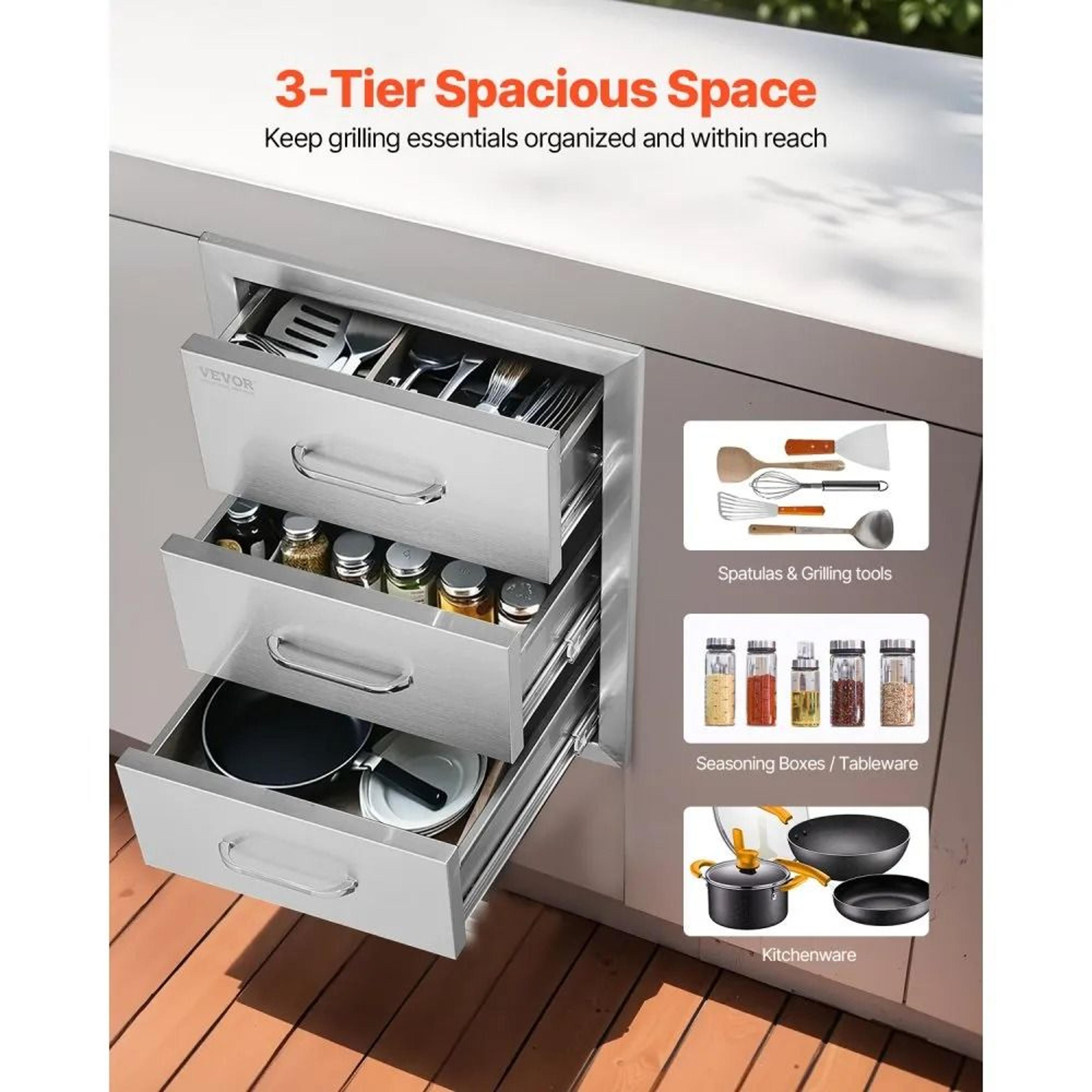 Outdoor Kitchen Drawers 16 Inch Stainless Steel BBQ Island Storage Drawer 1