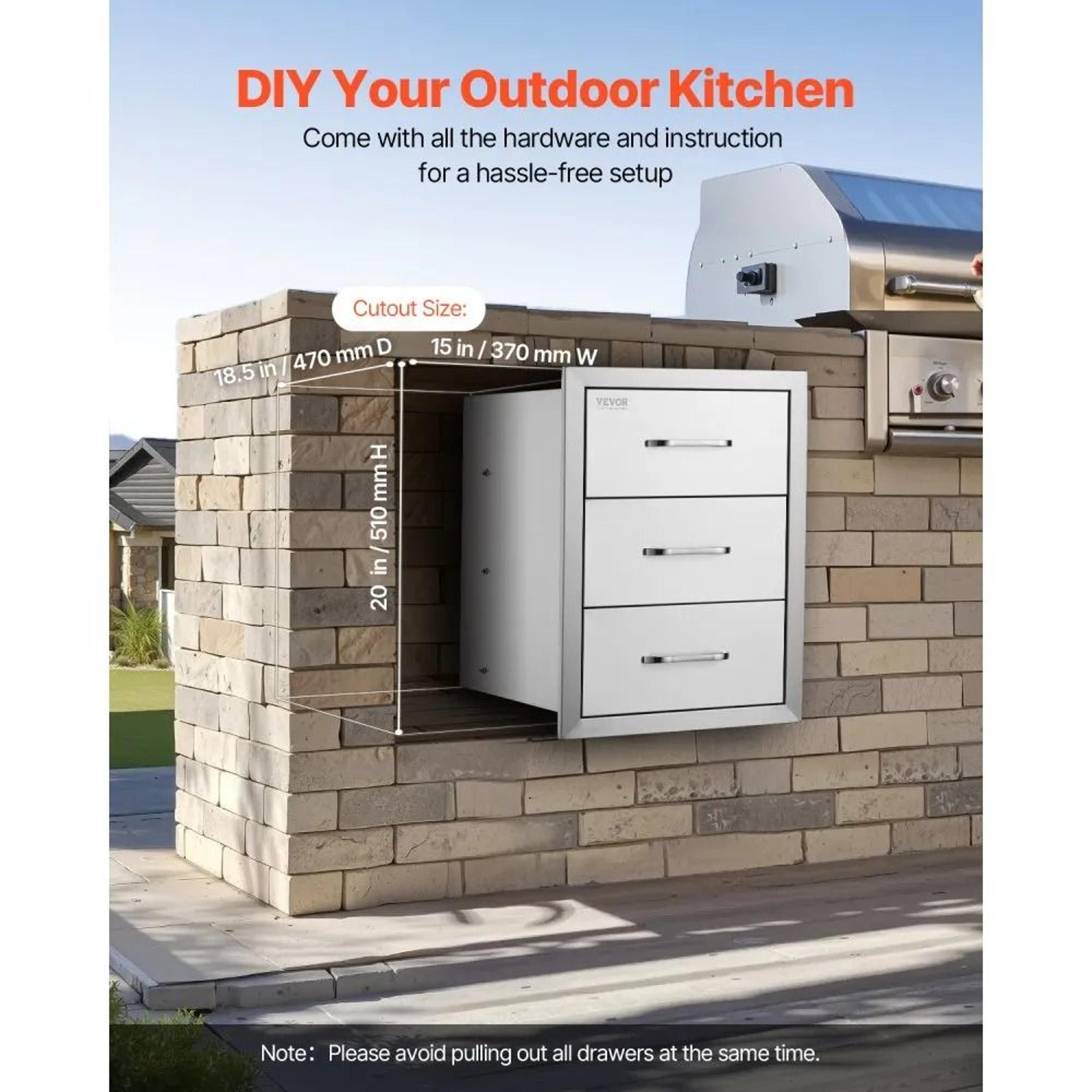 Outdoor Kitchen Drawers 16 Inch Stainless Steel BBQ Island Storage Drawer 2