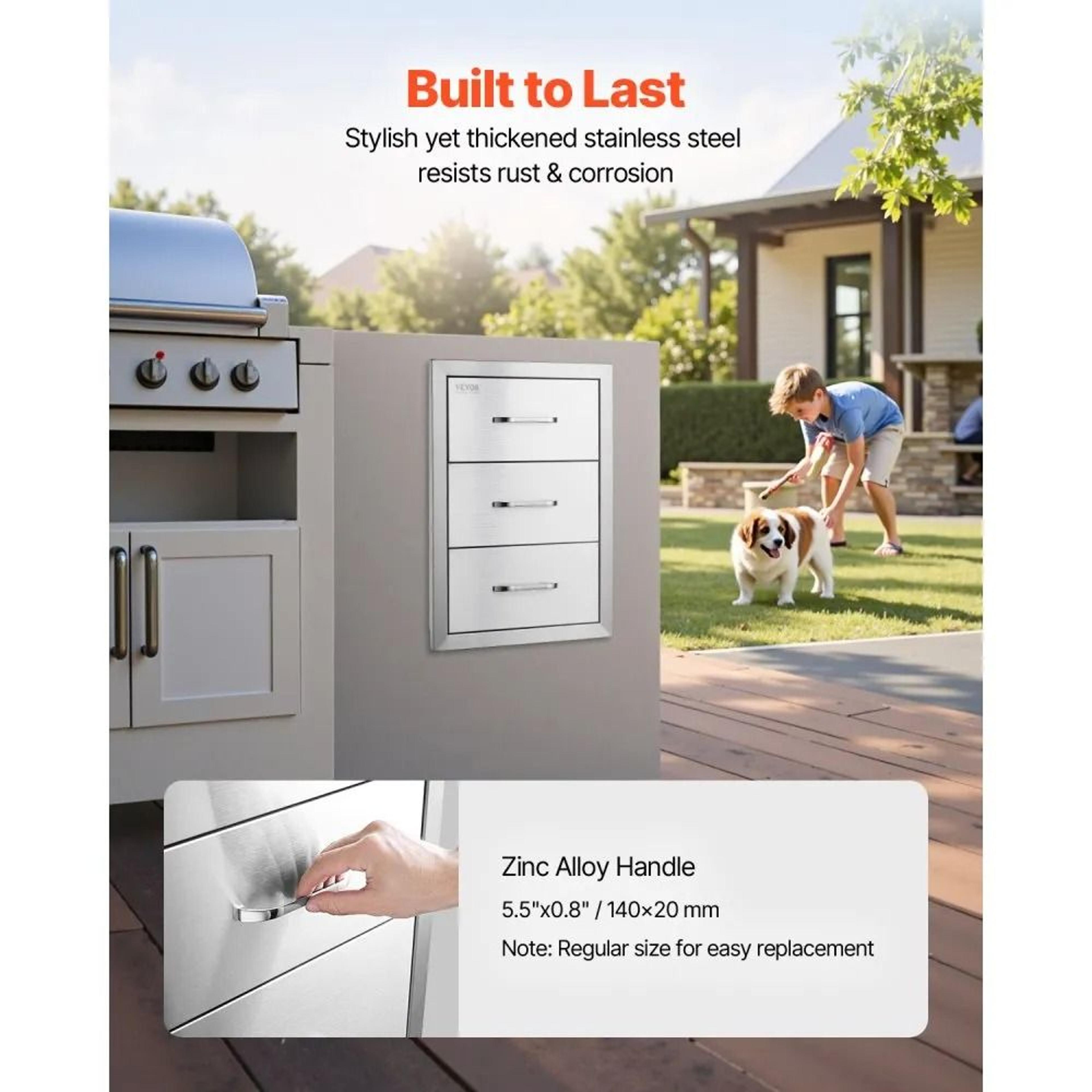Outdoor Kitchen Drawers 16 Inch Stainless Steel BBQ Island Storage Drawer 4