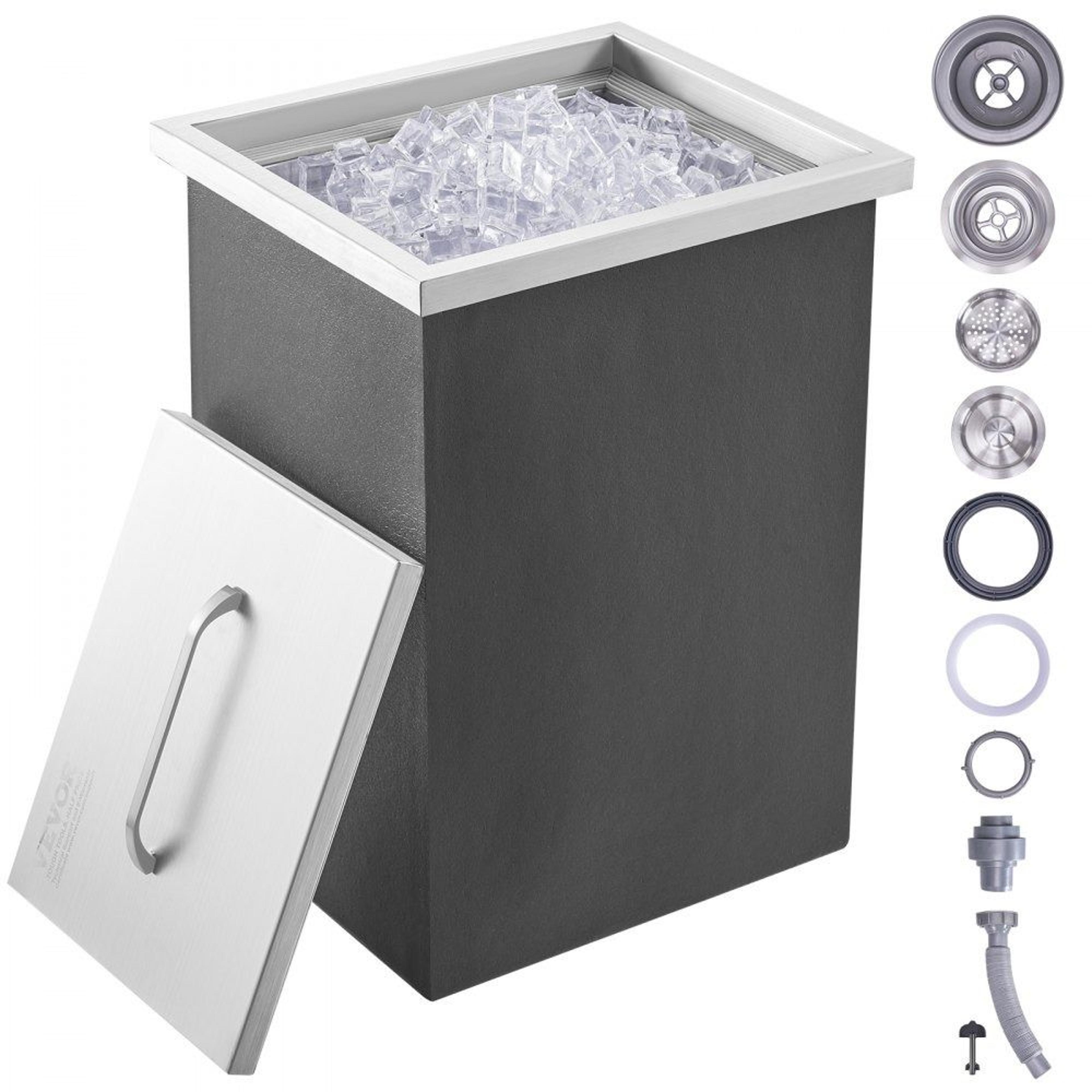 stainless steel drop in ice bin commercial ice chest 40 qt with cover