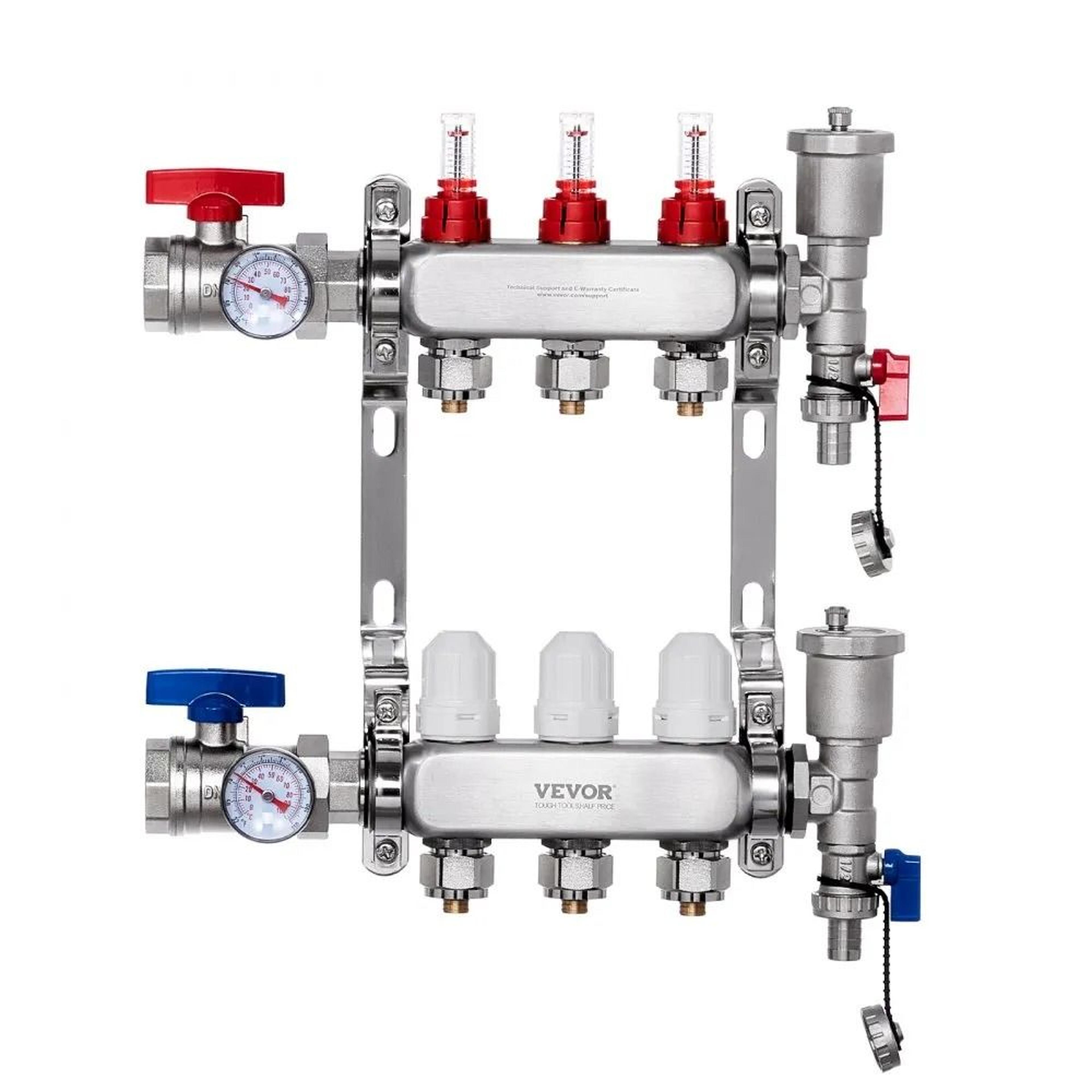 3 branch radiant heat manifold stainless steel pex floor heating kit