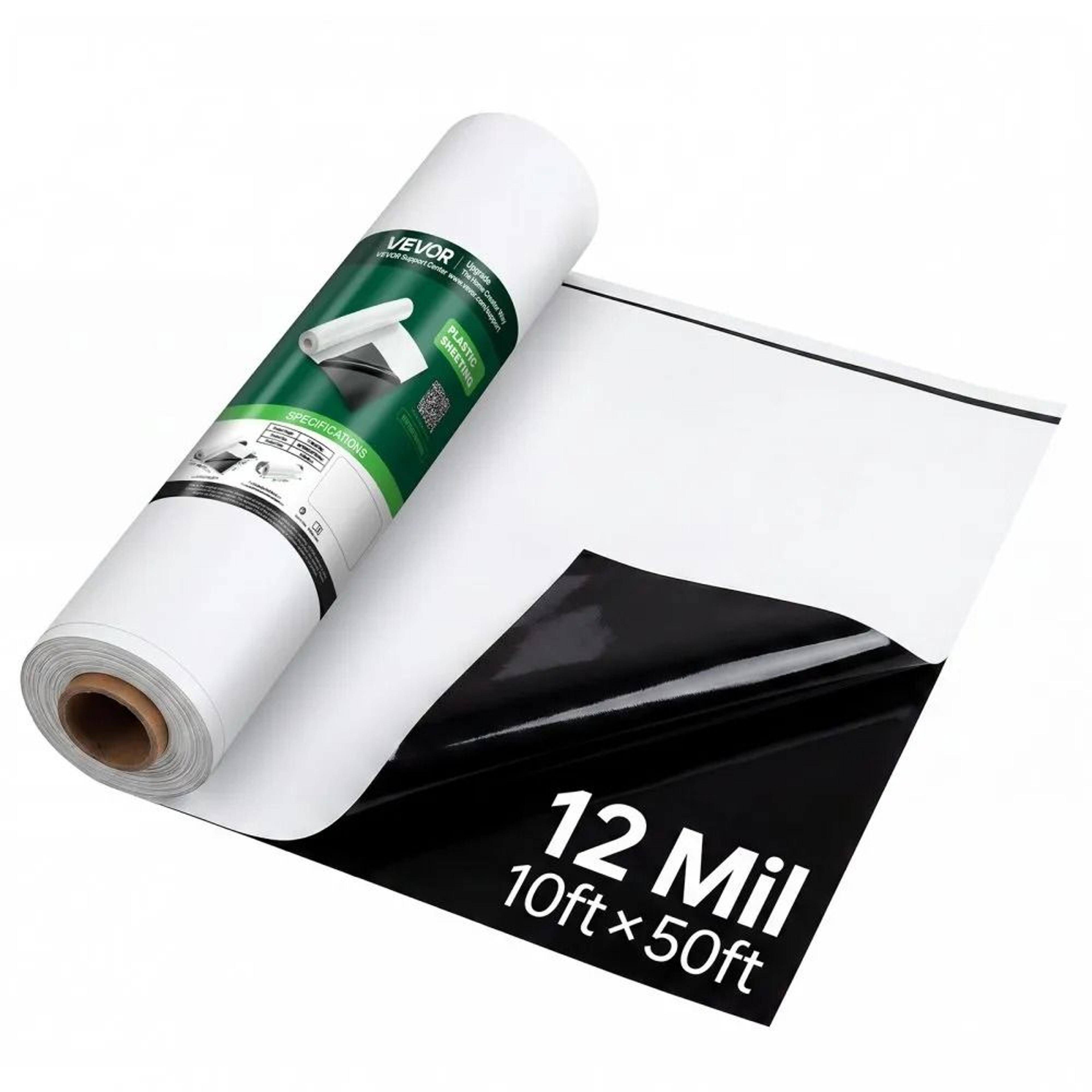 12 mil heavy duty plastic sheeting roll 10 x 50 ft vapor barrier cover