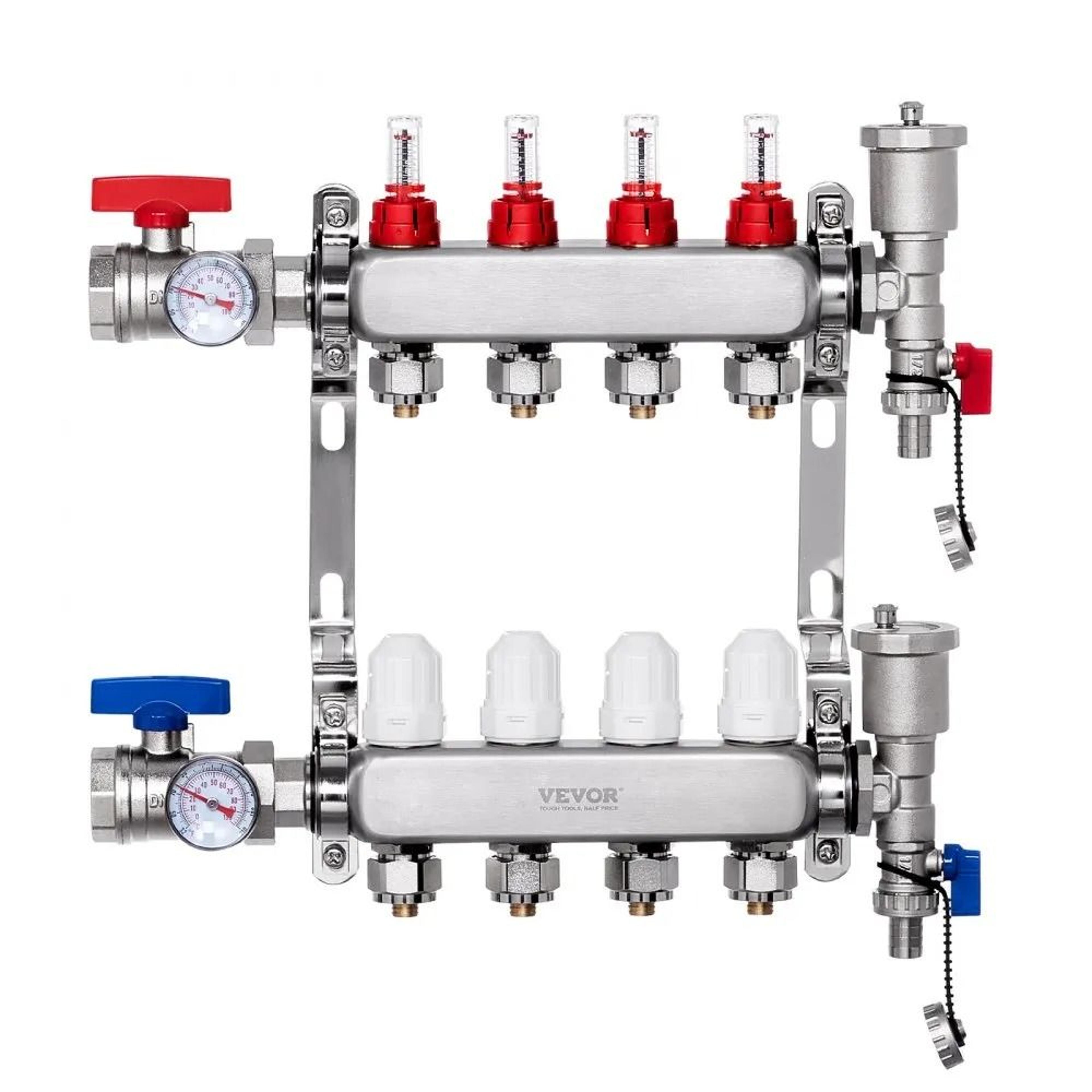 4 Branch Radiant Heat Manifold For 12 Inch PEX Floor Heating Systems 7