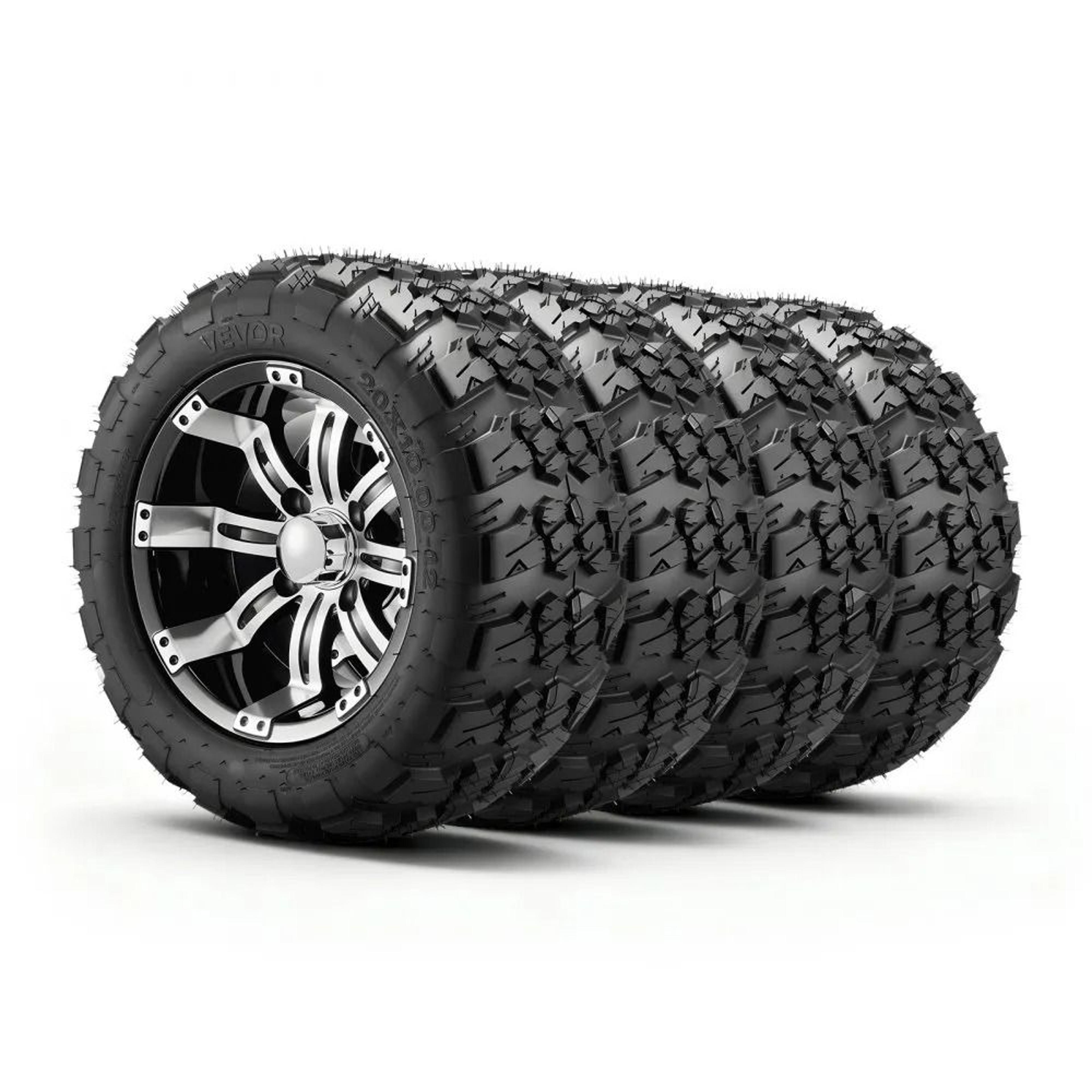12 inch golf cart wheels and tires set 20x10-12 aluminum alloy rims