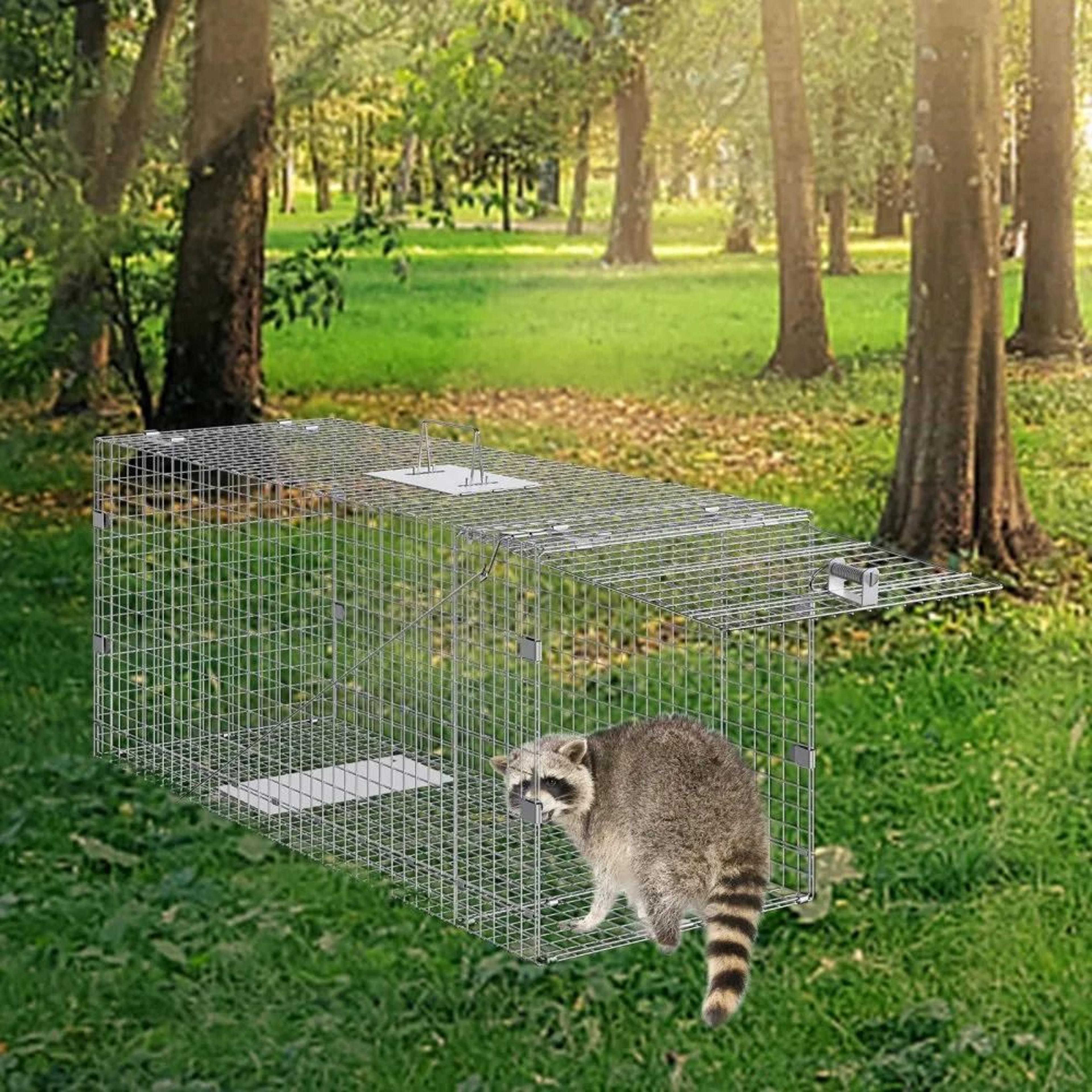 Humane Live Animal Cage Trap Galvanized Folding Trap With Carry Handle 3