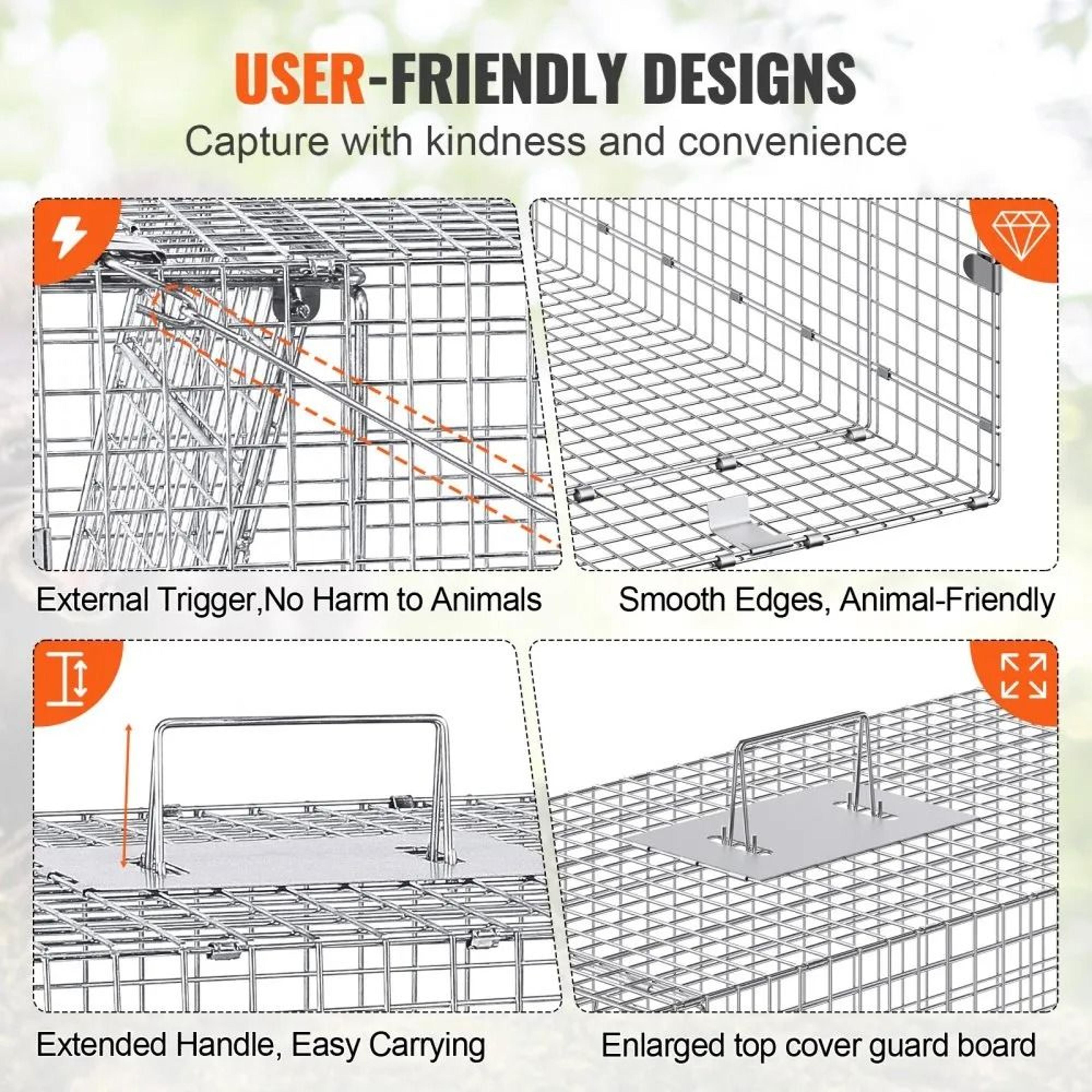 Humane Live Animal Cage Trap Galvanized Folding Trap With Carry Handle 6