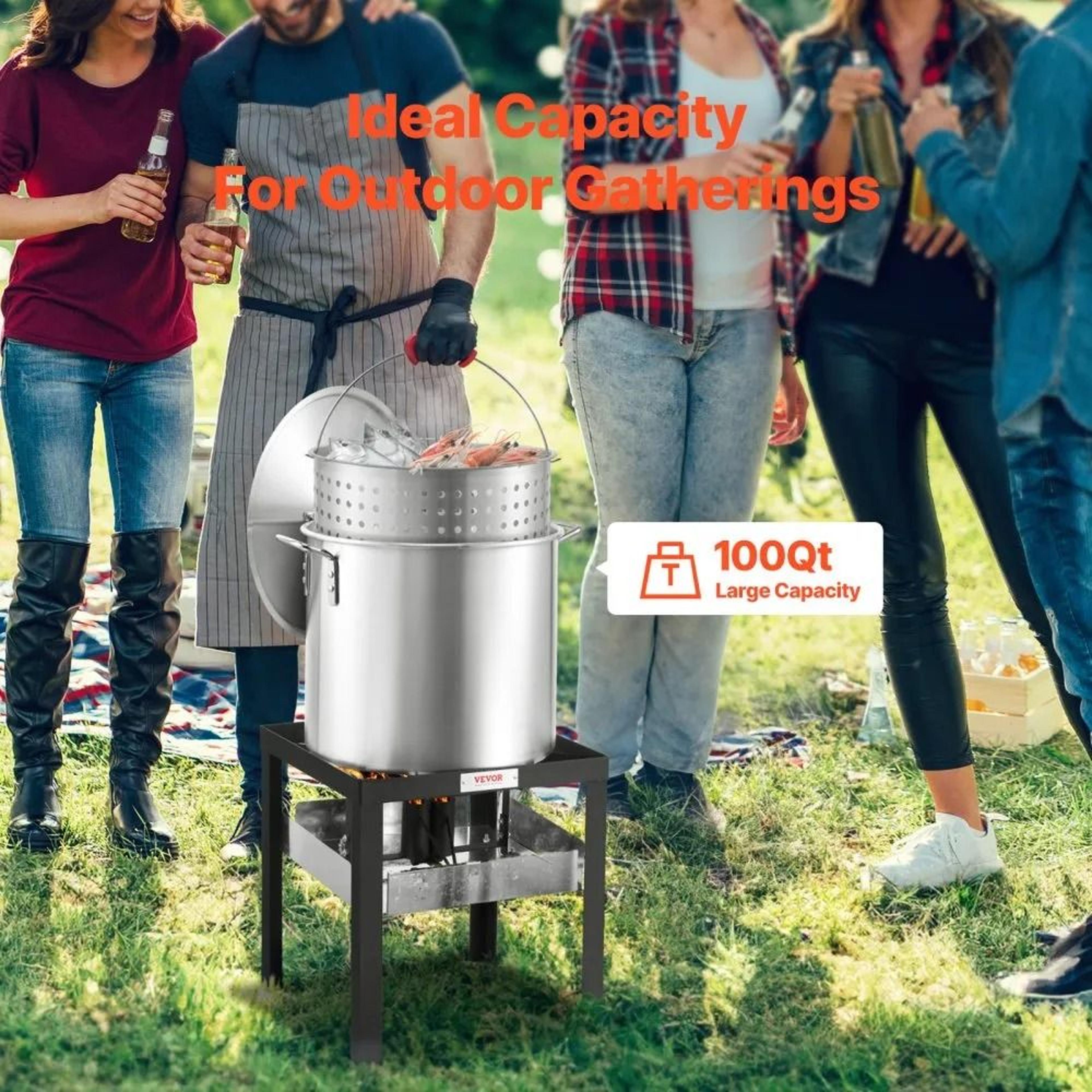 100 Qt Seafood Boiling Kit With Strainer Outdoor Crab Crawfish Cooker Set 1