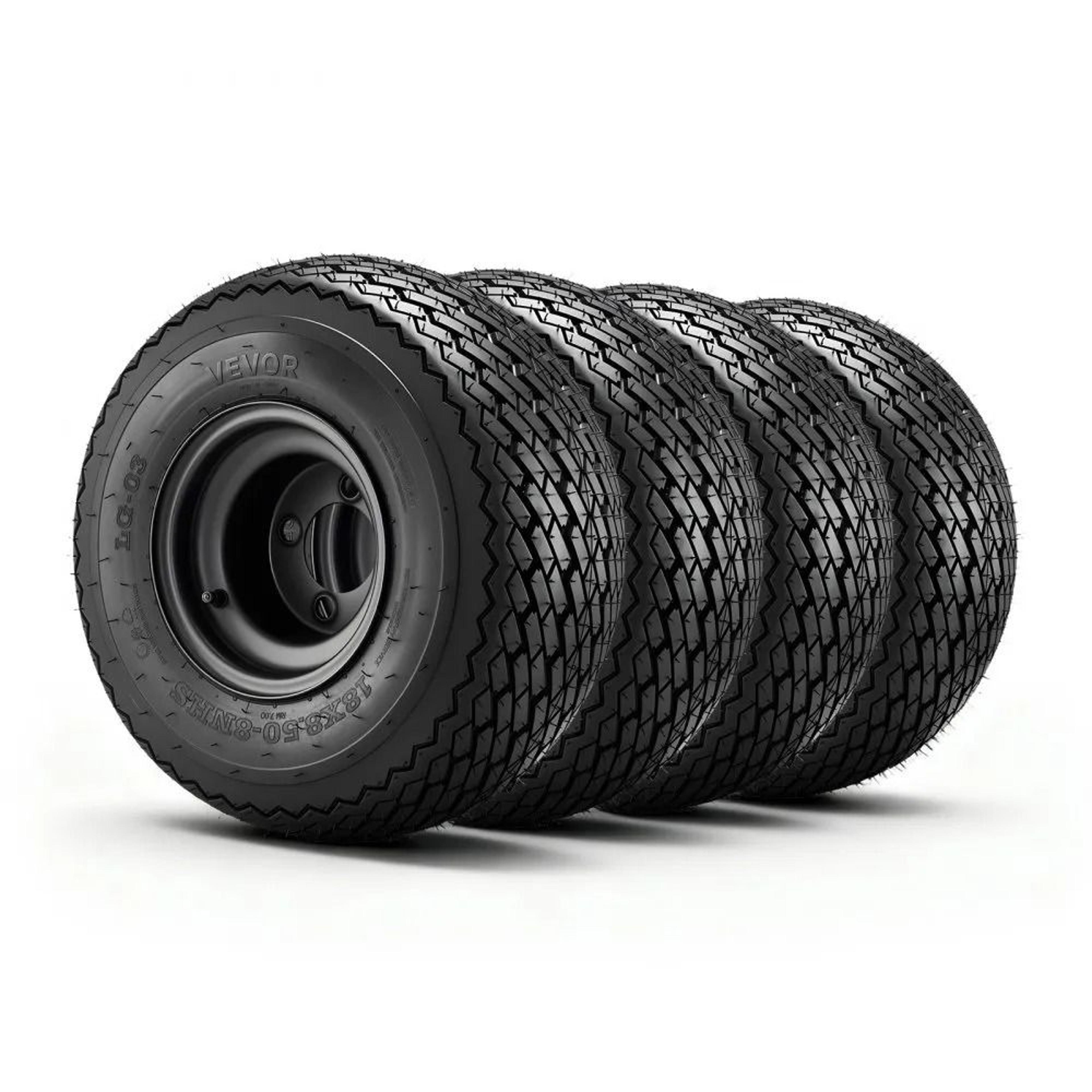 8 inch golf cart wheels and tires set 18x8.50-8 all terrain black steel rims