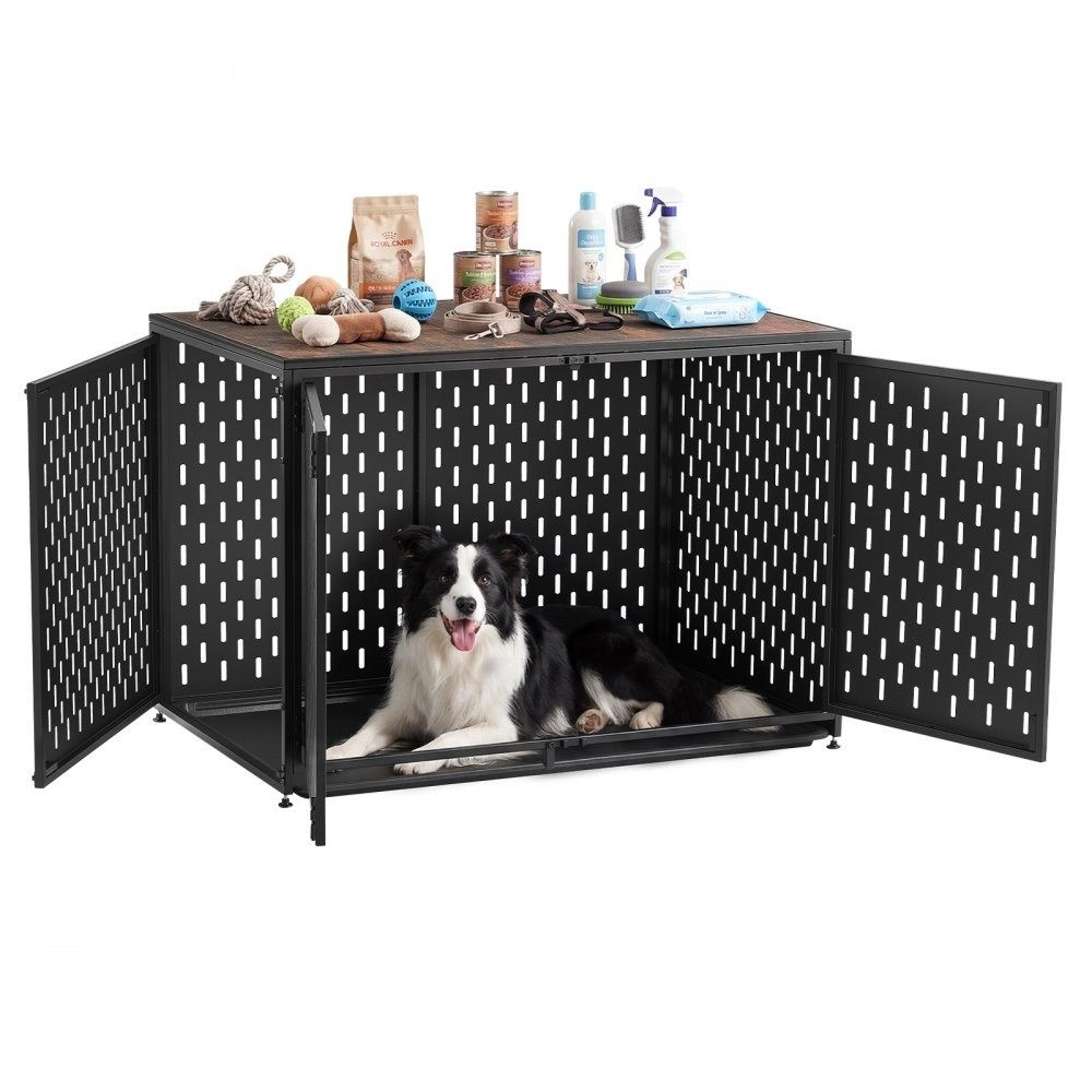 42 inch heavy duty dog crate furniture with escape proof steel kennel and end table design