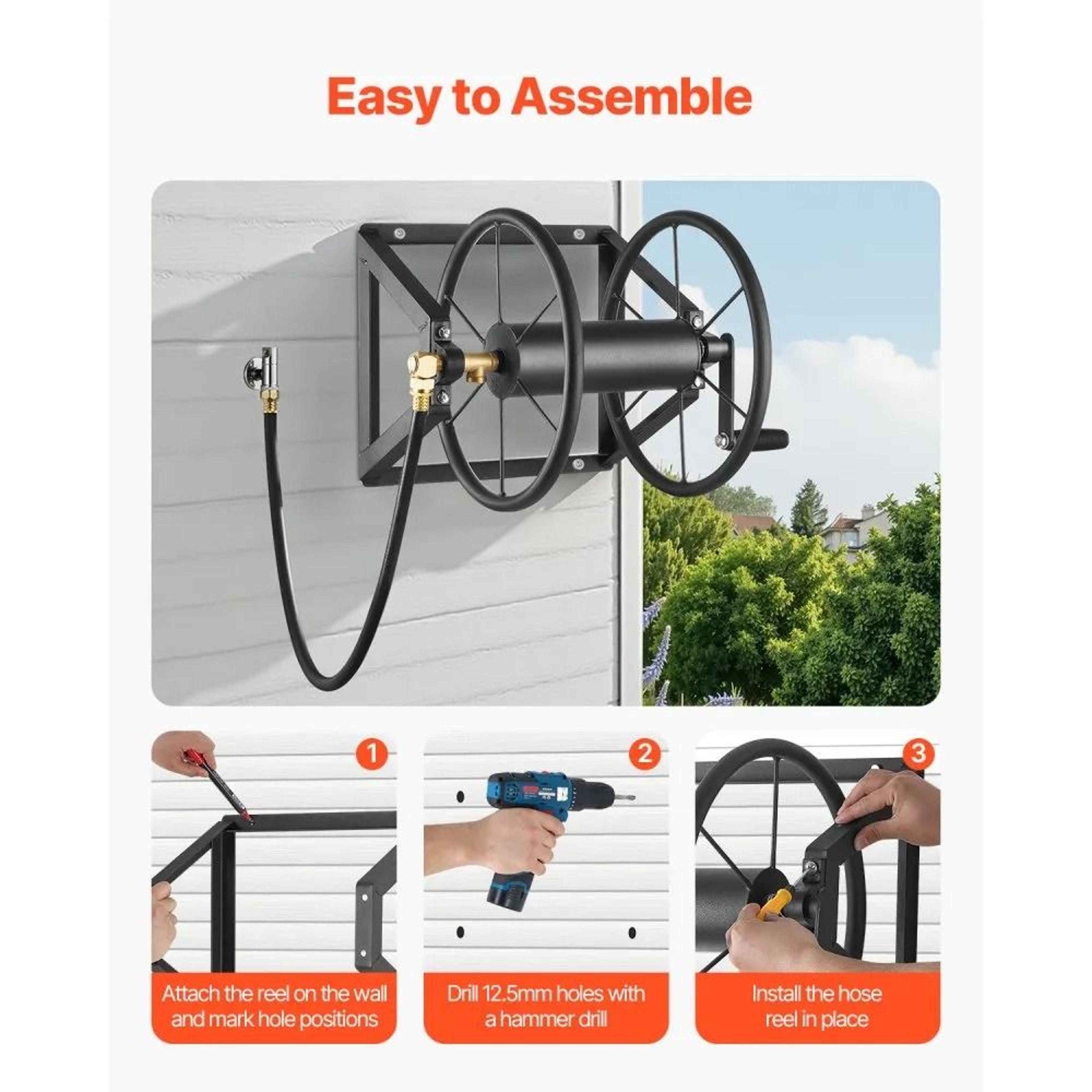 Wall Mounted Garden Hose Reel 200ft Heavy Duty Steel Water Hose Organizer 3