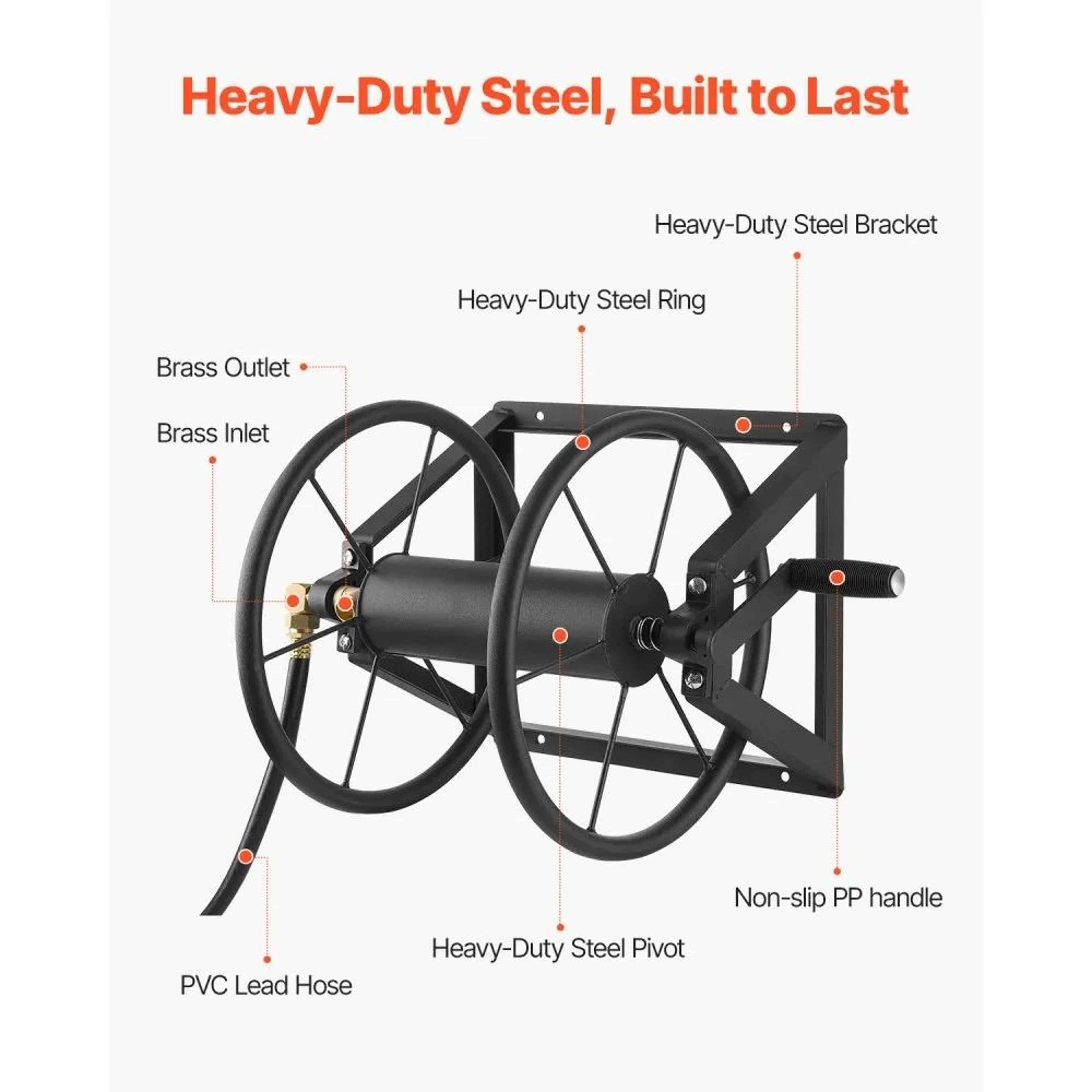 Wall Mounted Garden Hose Reel 200ft Heavy Duty Steel Water Hose Organizer 5
