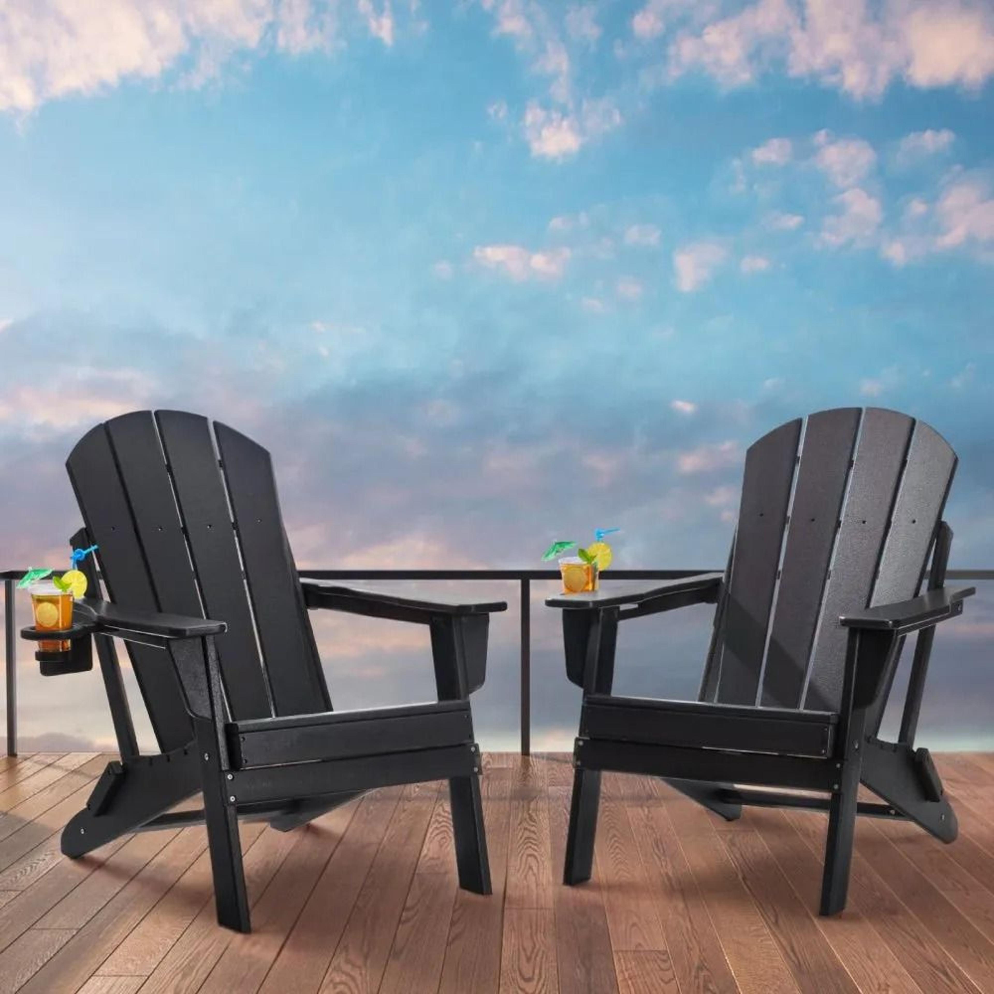 folding plastic adirondack chair set of 2 outdoor patio chairs with cup holder