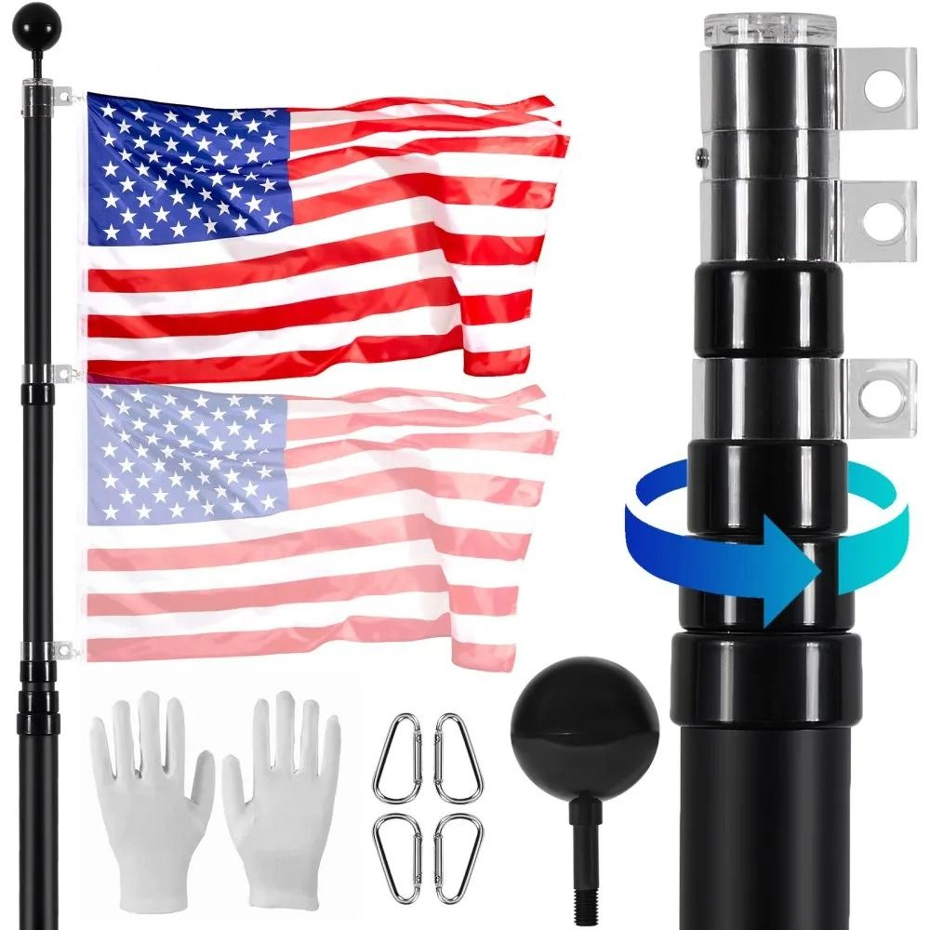 25ft telescoping flagpole kit heavy duty aluminum outdoor flag pole with american flag