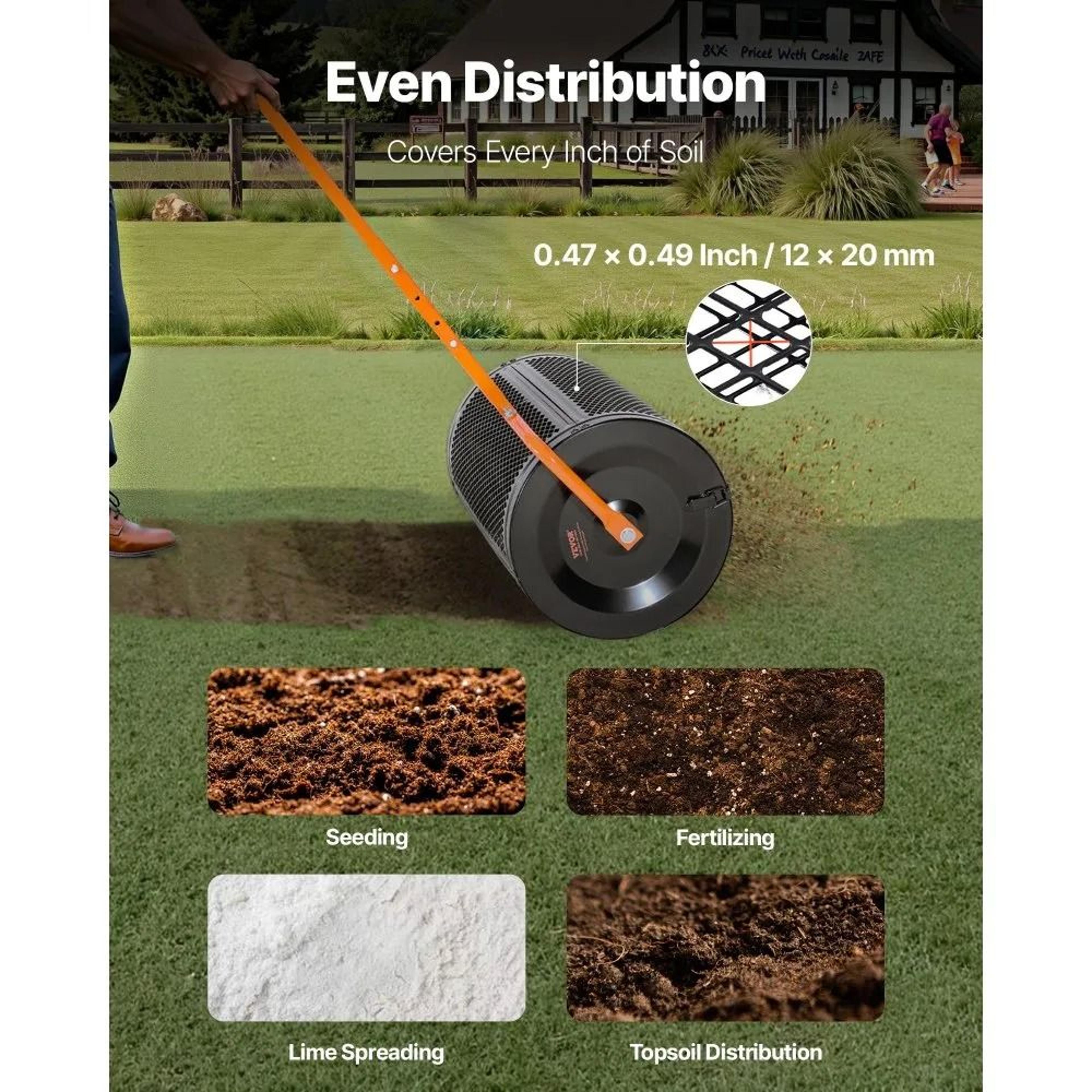 24 Inch Compost Spreader With Adjustable Handle And Peat Moss Roller 4