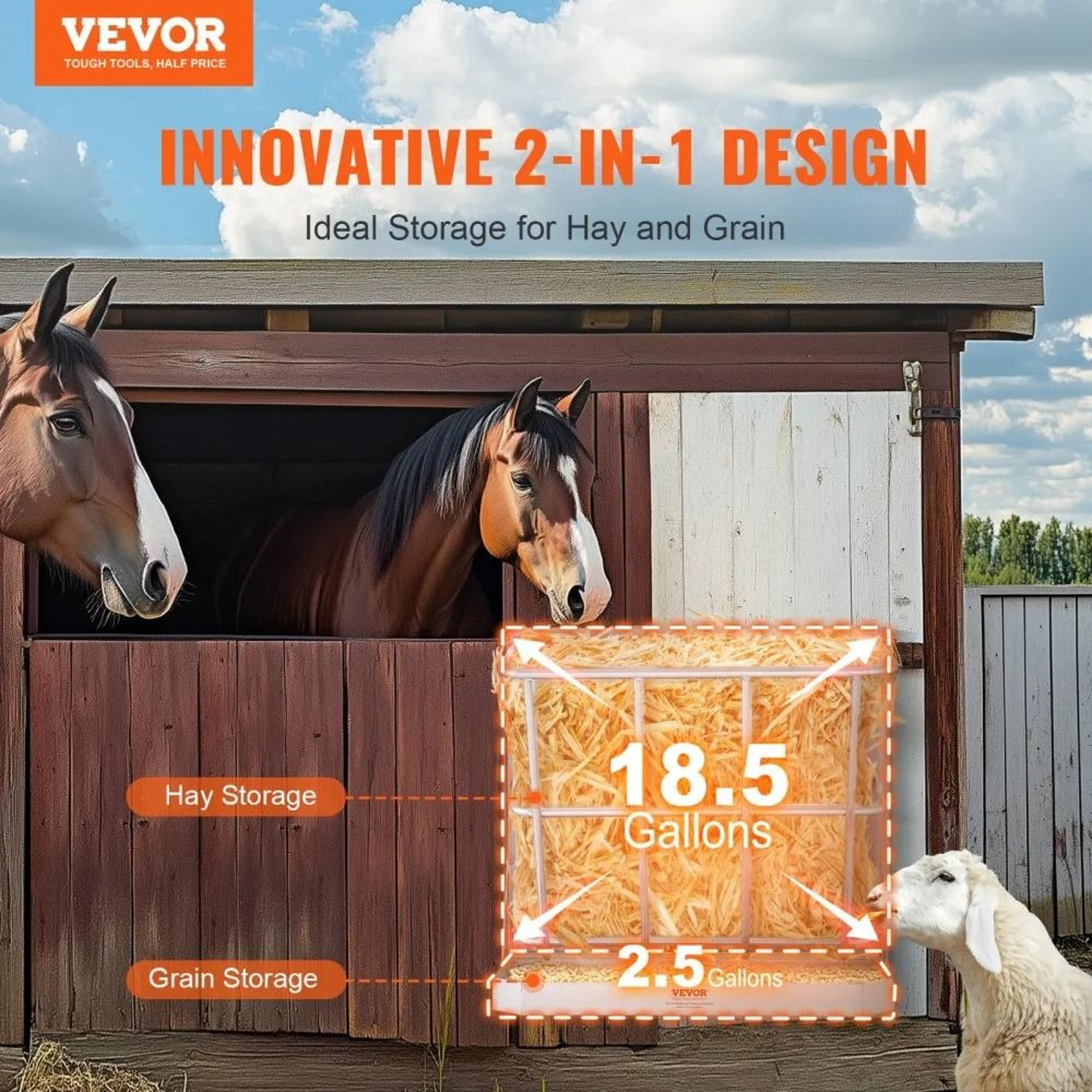 395 Gallon Goat Hay Feeder 2 In 1 Wall Mounted Hay And Grain Feeder 2