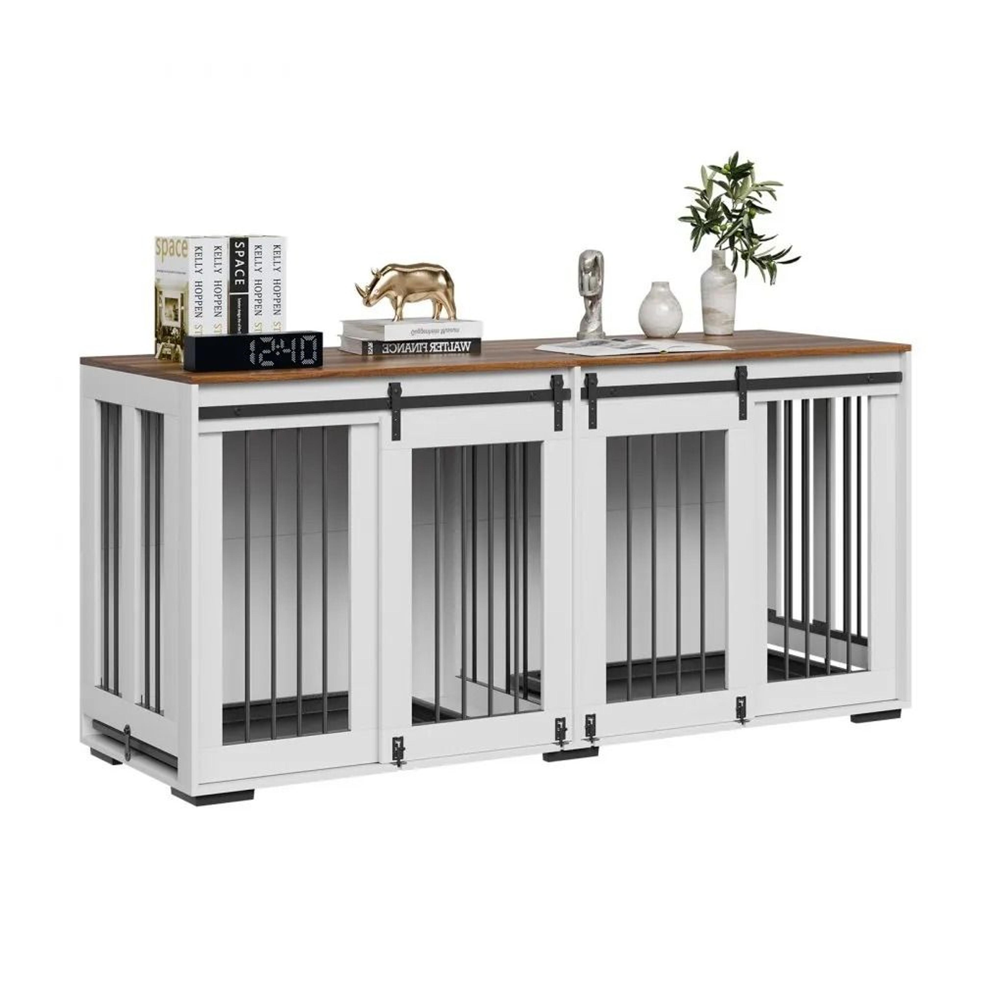 72 inch double dog crate furniture with sliding doors and removable trays