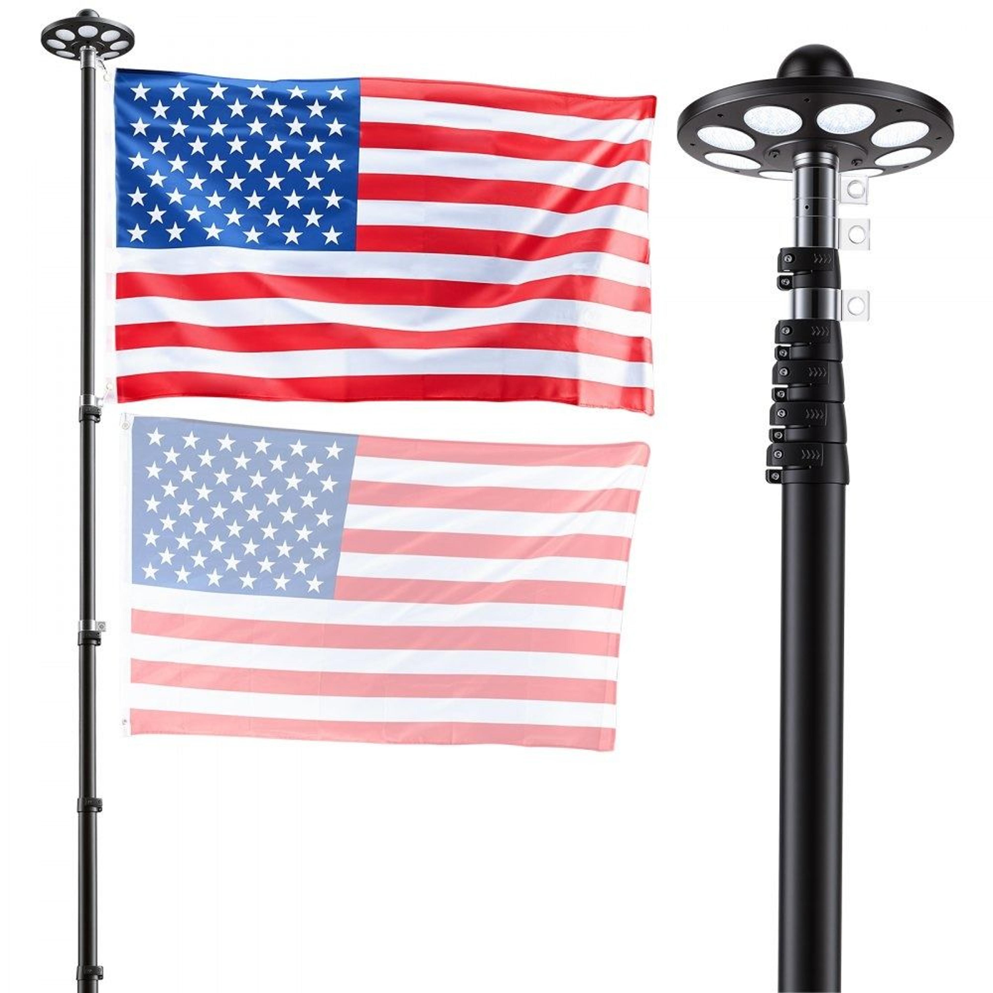 25ft heavy duty telescopic flagpole kit with solar light and american flag