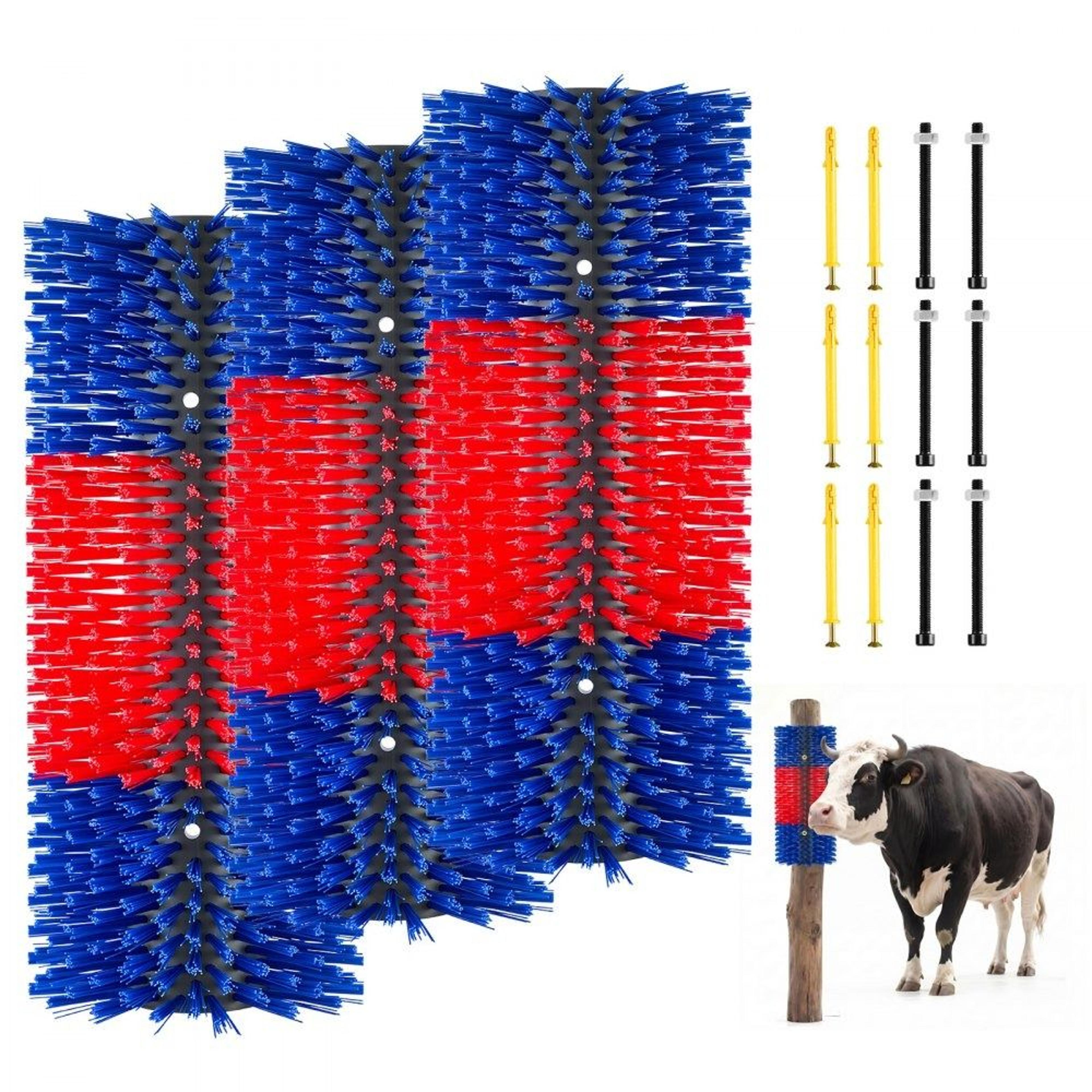 3 piece livestock scratching brush and cow scratcher for grooming and itch relief