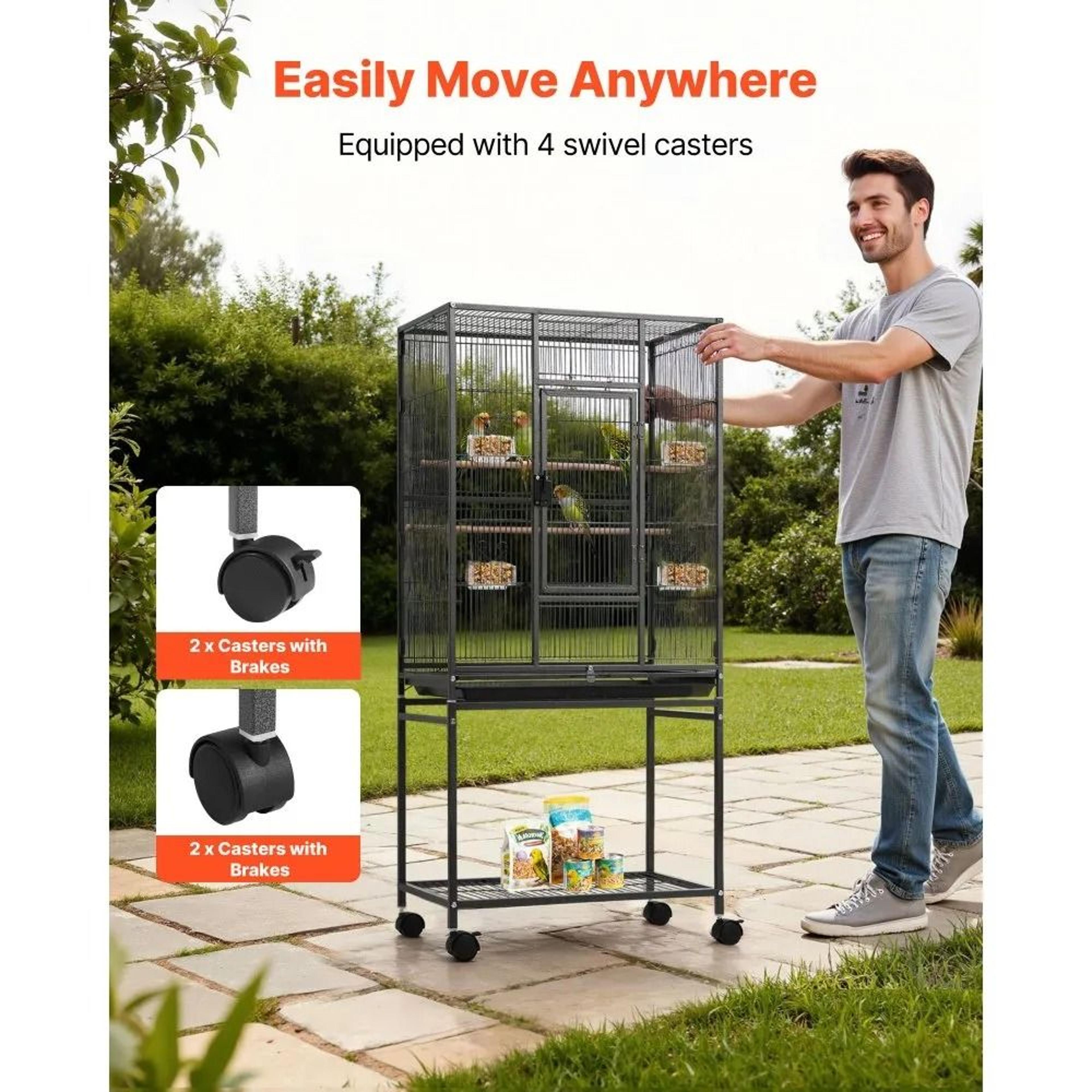 Large Wrought Iron Bird Flight Cage With Rolling Stand And Slide Out Tray 4