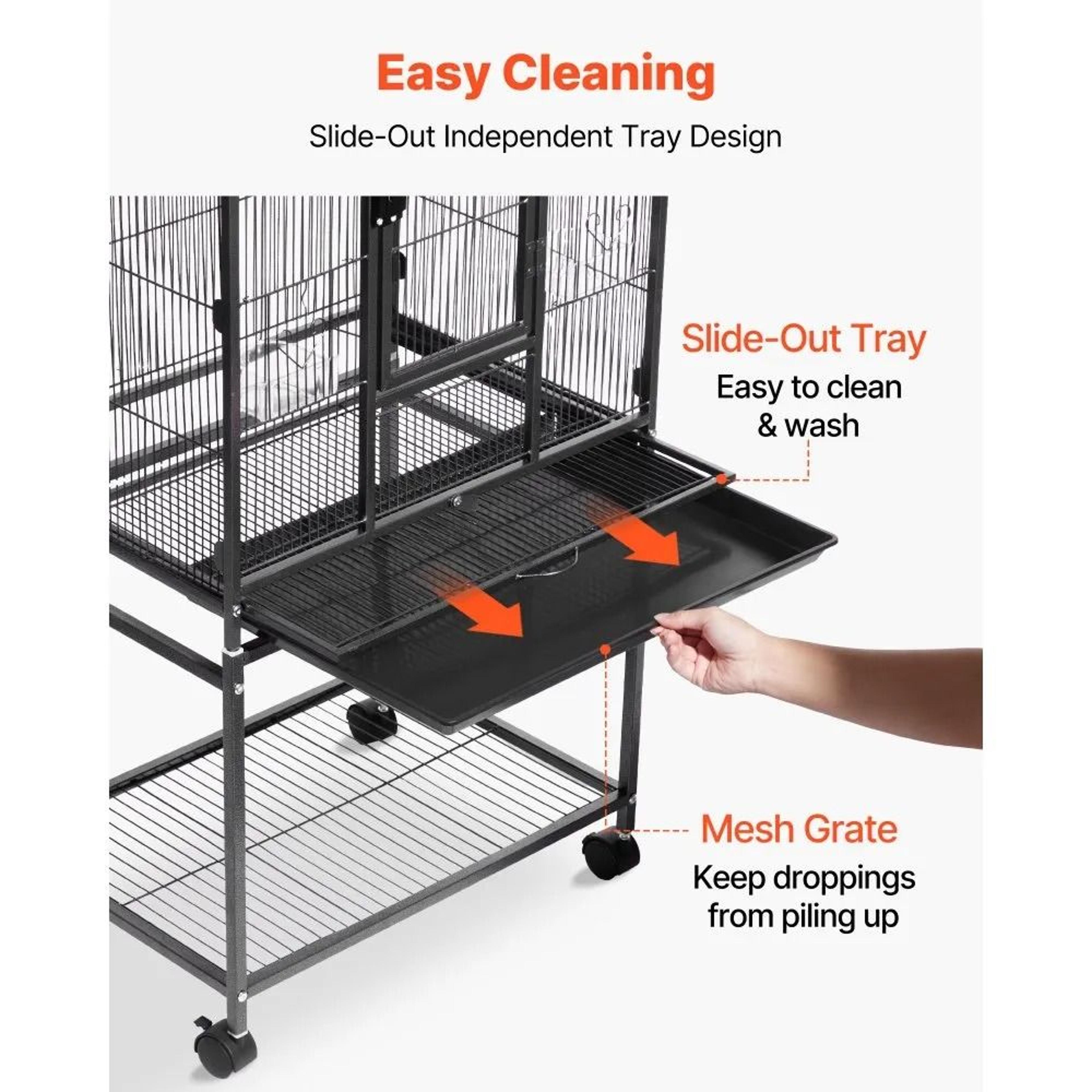 Large Wrought Iron Bird Flight Cage With Rolling Stand And Slide Out Tray 3