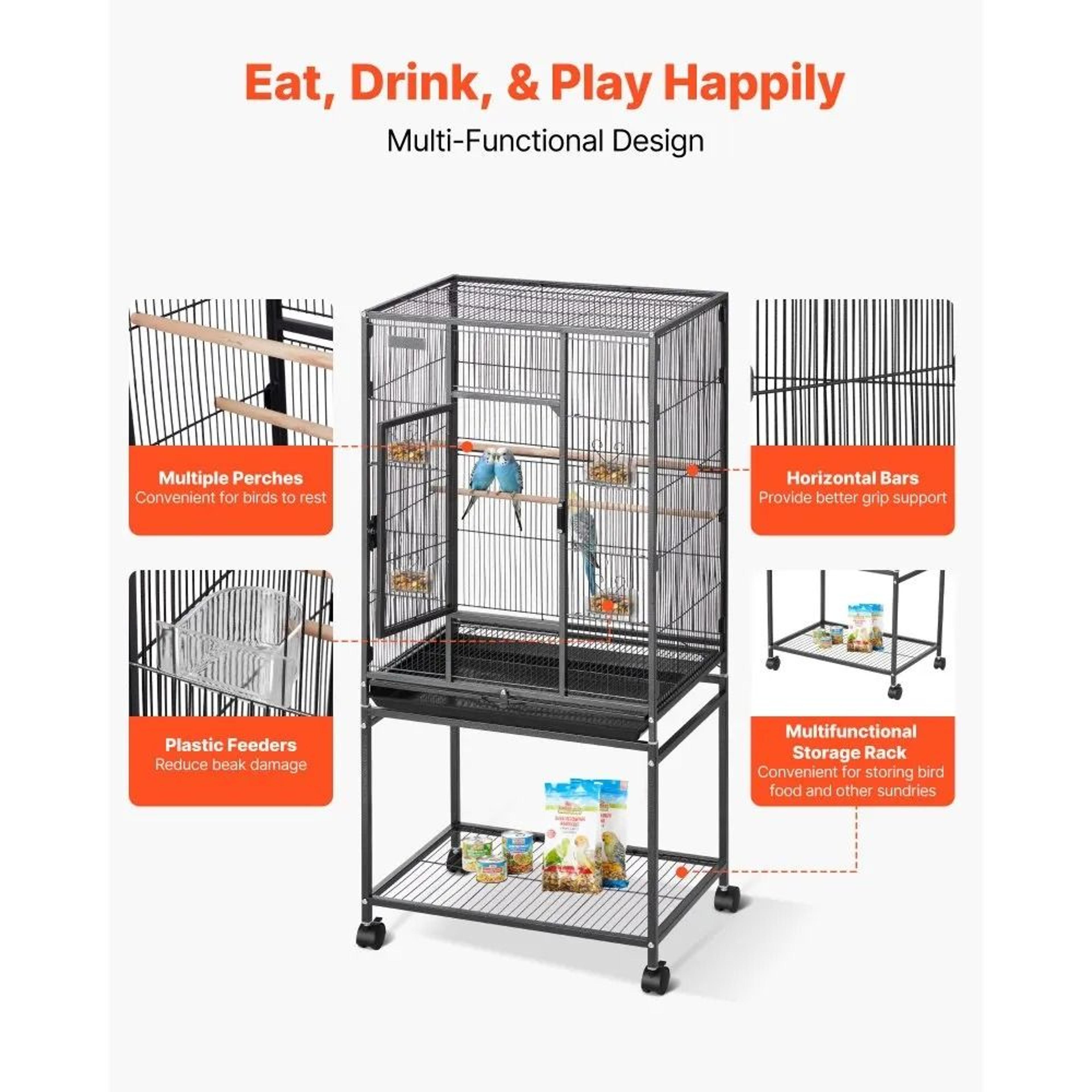 Large Wrought Iron Bird Flight Cage With Rolling Stand And Slide Out Tray 5