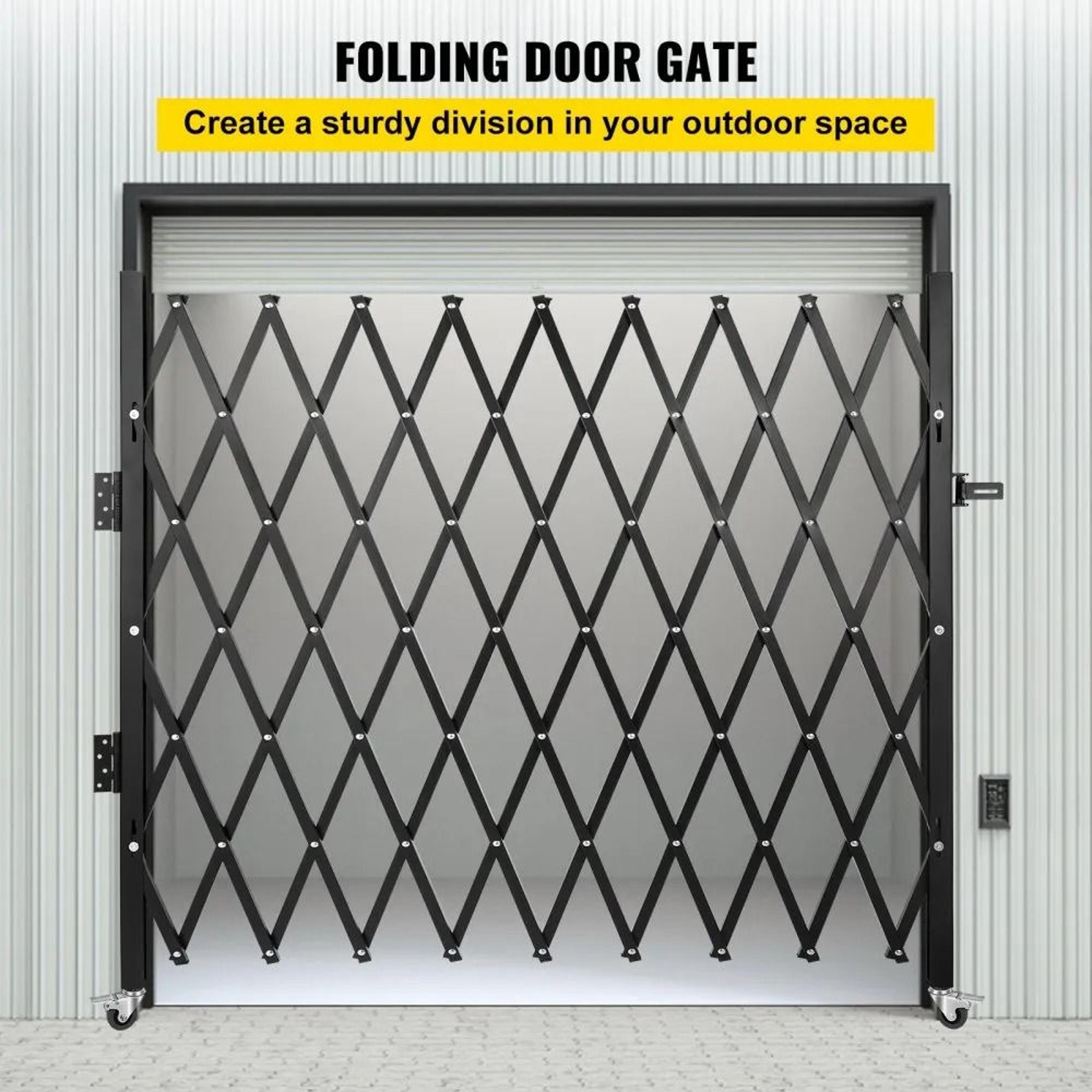 Folding Security Gate 7 Ft Steel Accordion Expanding Gate With Rolling Casters And Padlock 3