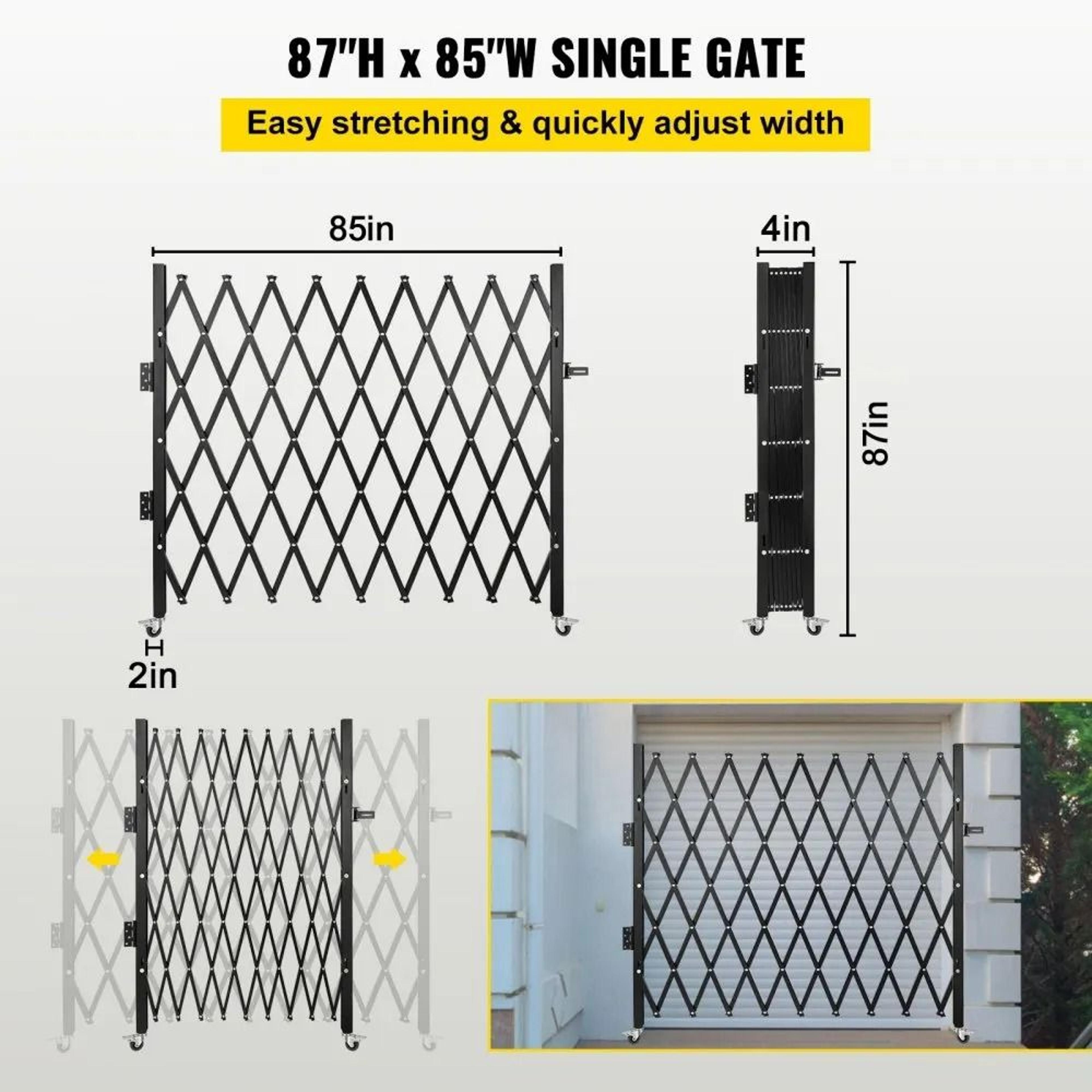 Folding Security Gate 7 Ft Steel Accordion Expanding Gate With Rolling Casters And Padlock 4