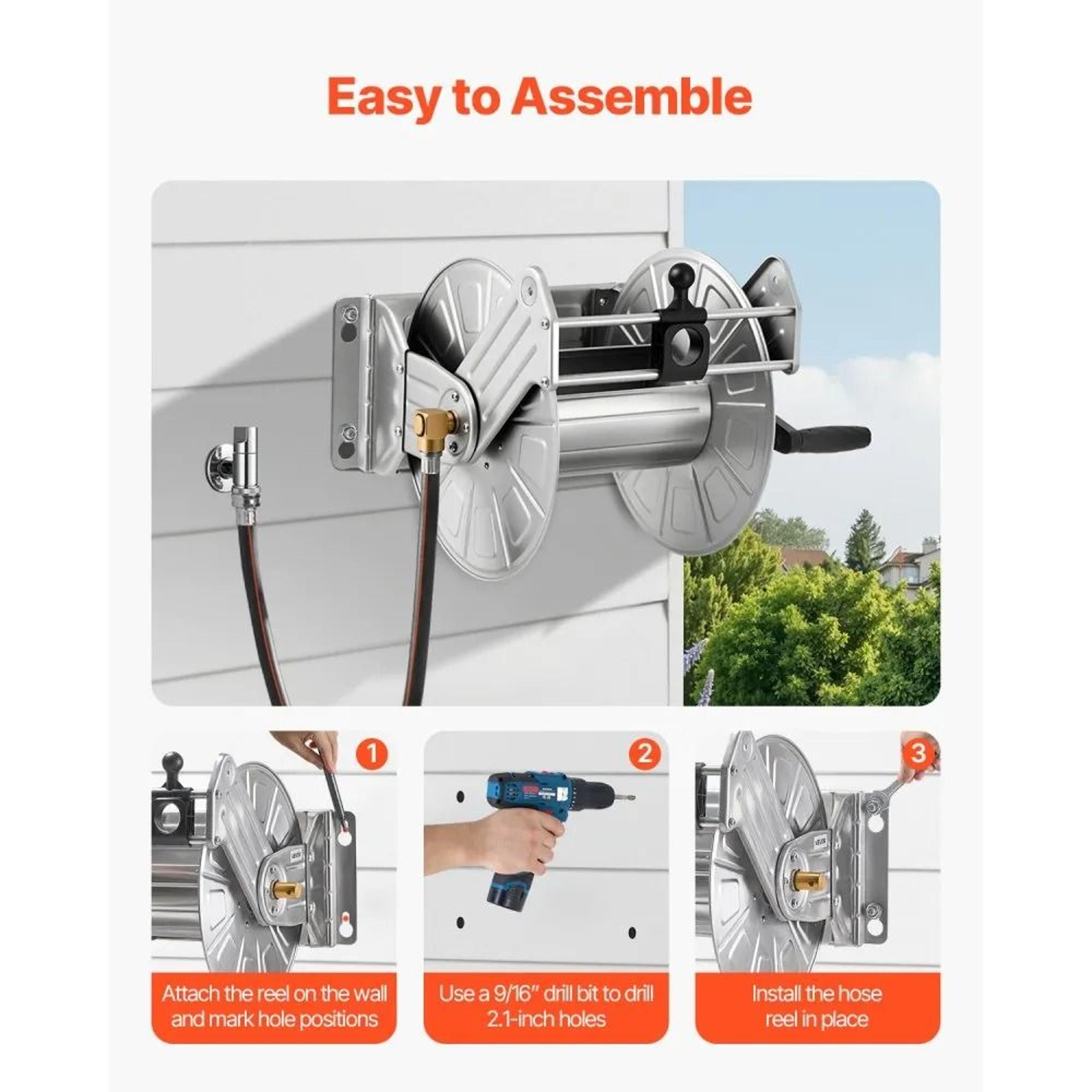 Wall Mounted Garden Hose Reel 150 Ft Heavy Duty Stainless Steel Hose Storage System 3
