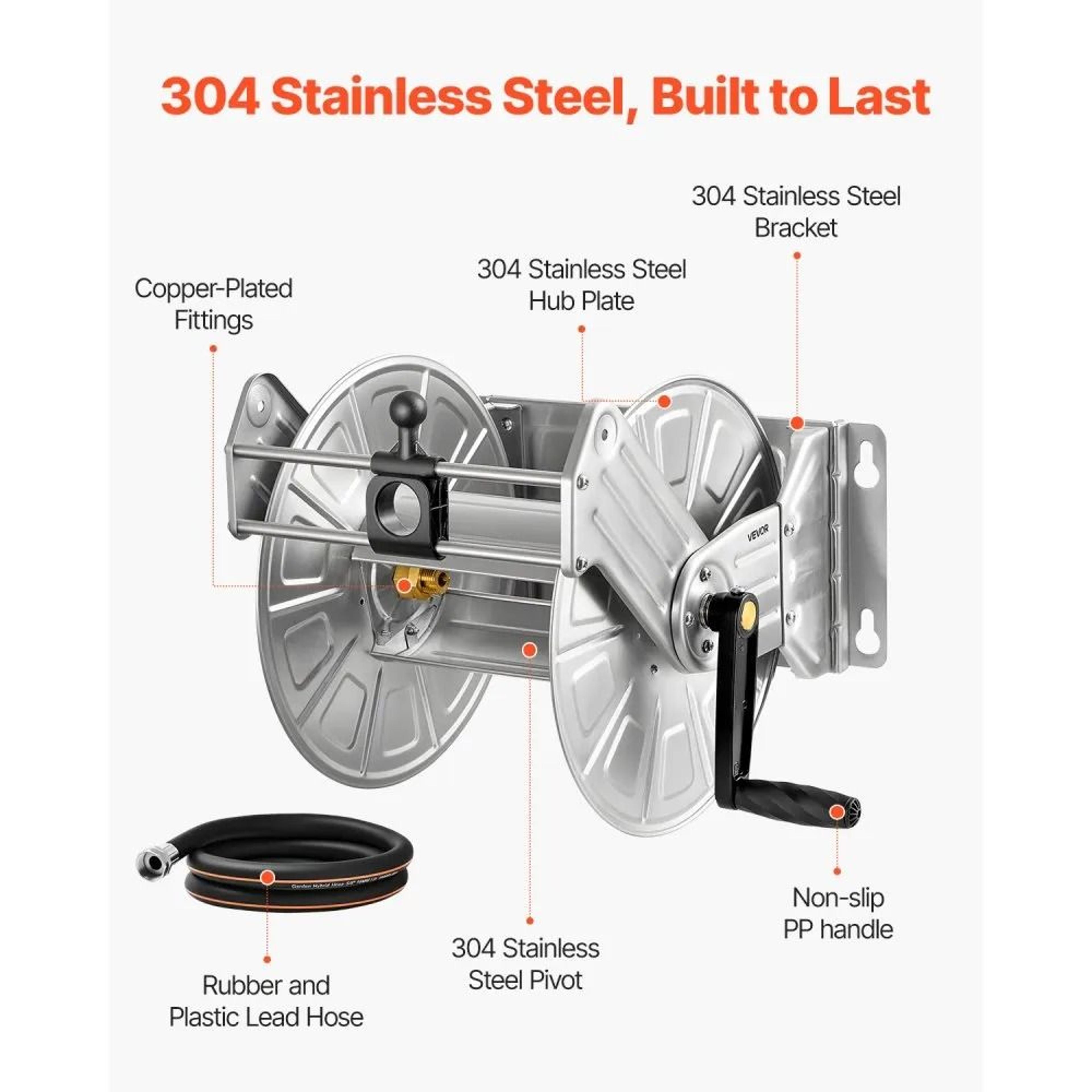 Wall Mounted Garden Hose Reel 150 Ft Heavy Duty Stainless Steel Hose Storage System 5